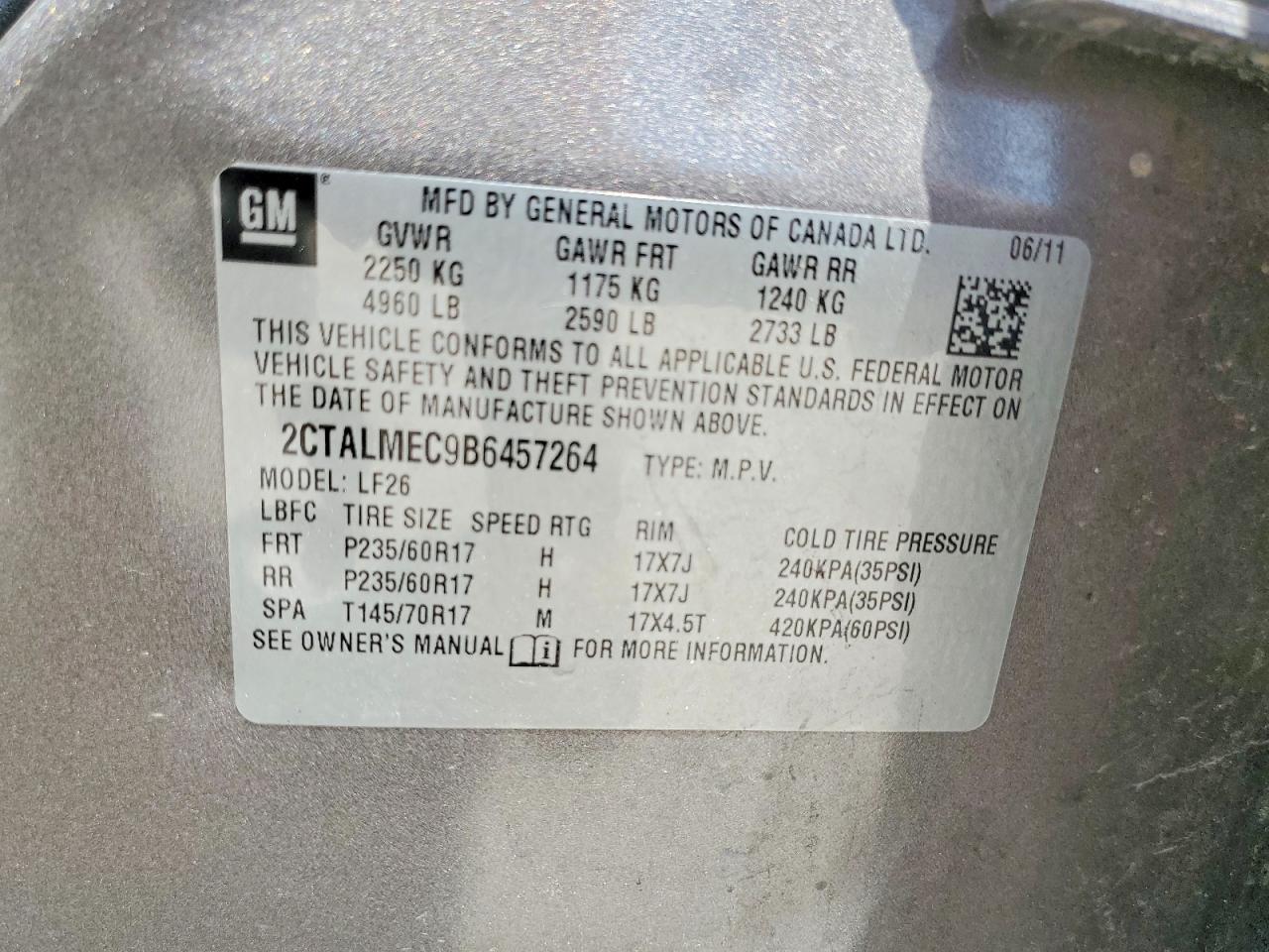 2011 Gmc Terrain Sle Tan vin: 2CTALMEC9B6457264