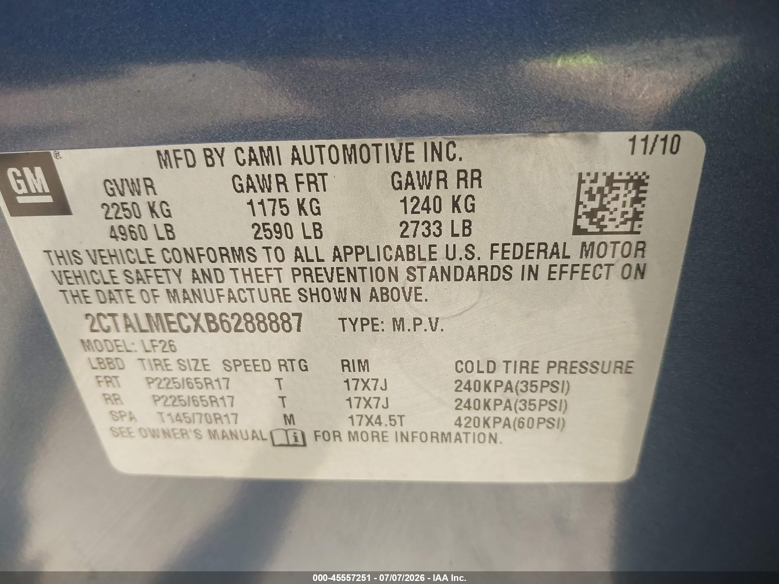 2011 Gmc Terrain Sle-1 Blue vin: 2CTALMECXB6288887