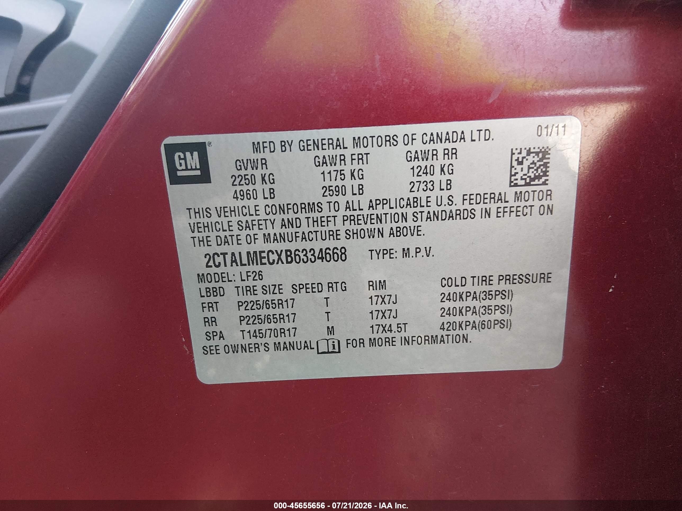 2011 Gmc Terrain Sle-1 Красный vin: 2CTALMECXB6334668