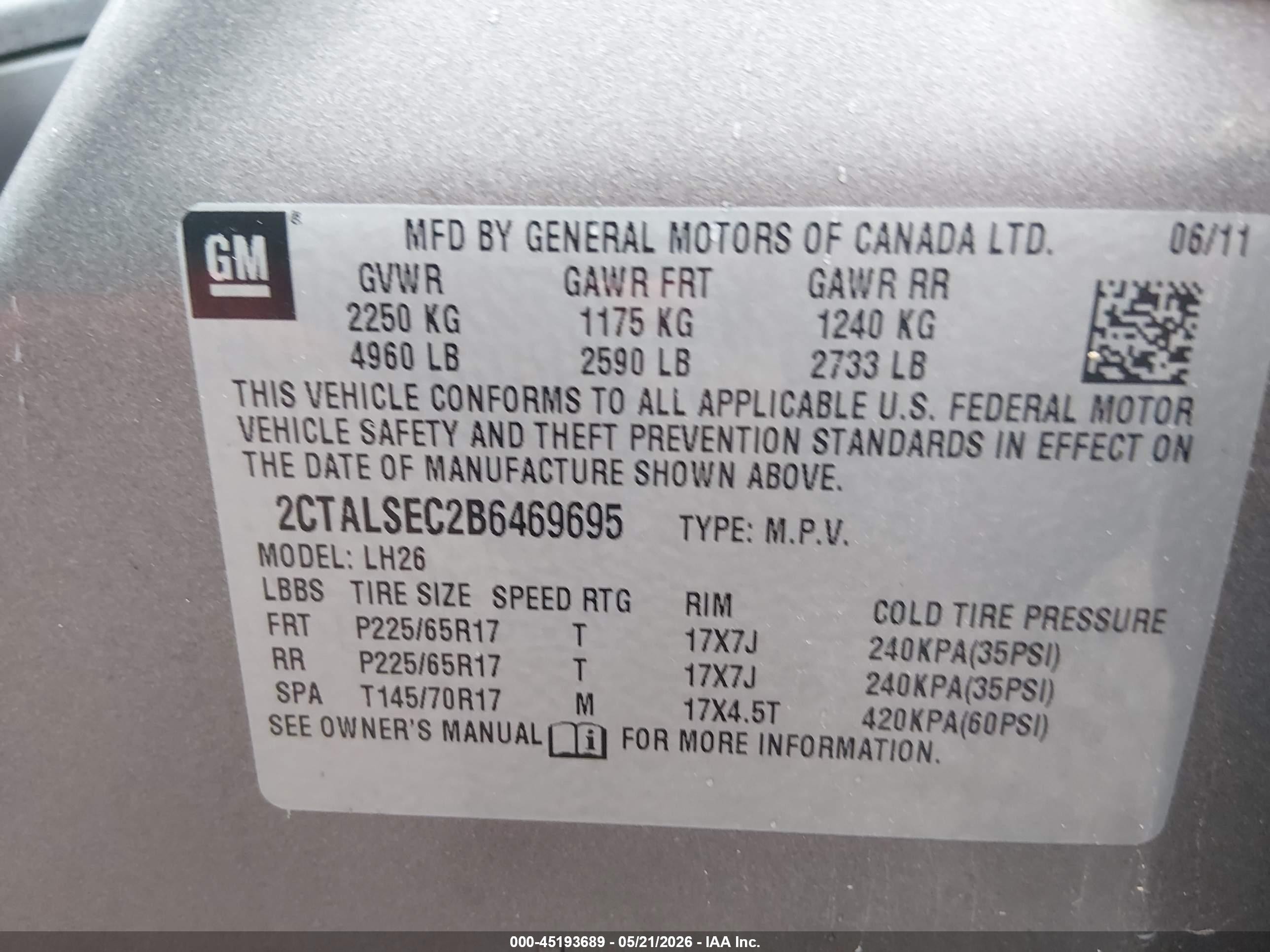 2011 Gmc Terrain Sle-2 Gray vin: 2CTALSEC2B6469695