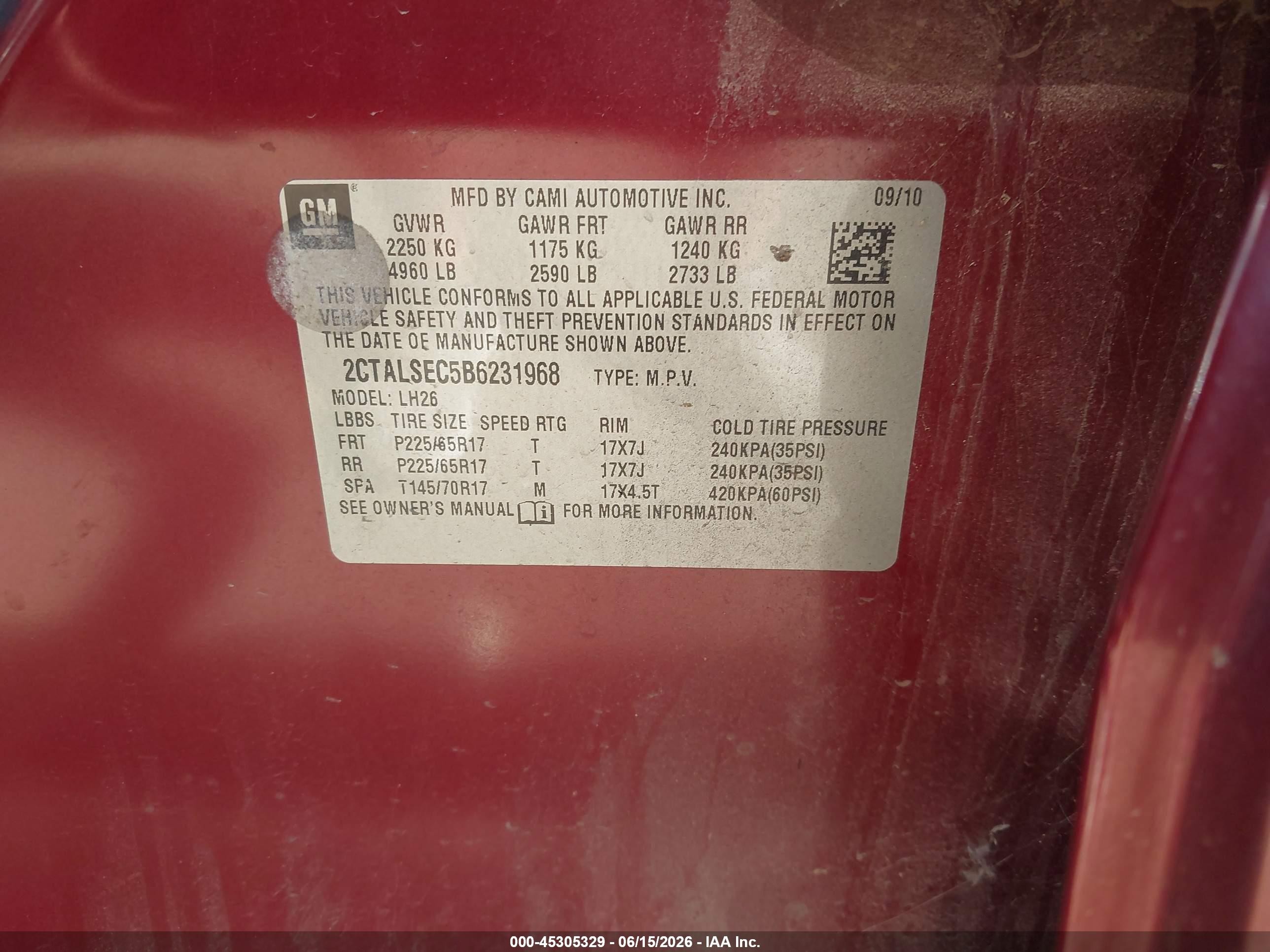 2011 Gmc Terrain Sle-2 Red vin: 2CTALSEC5B6231968