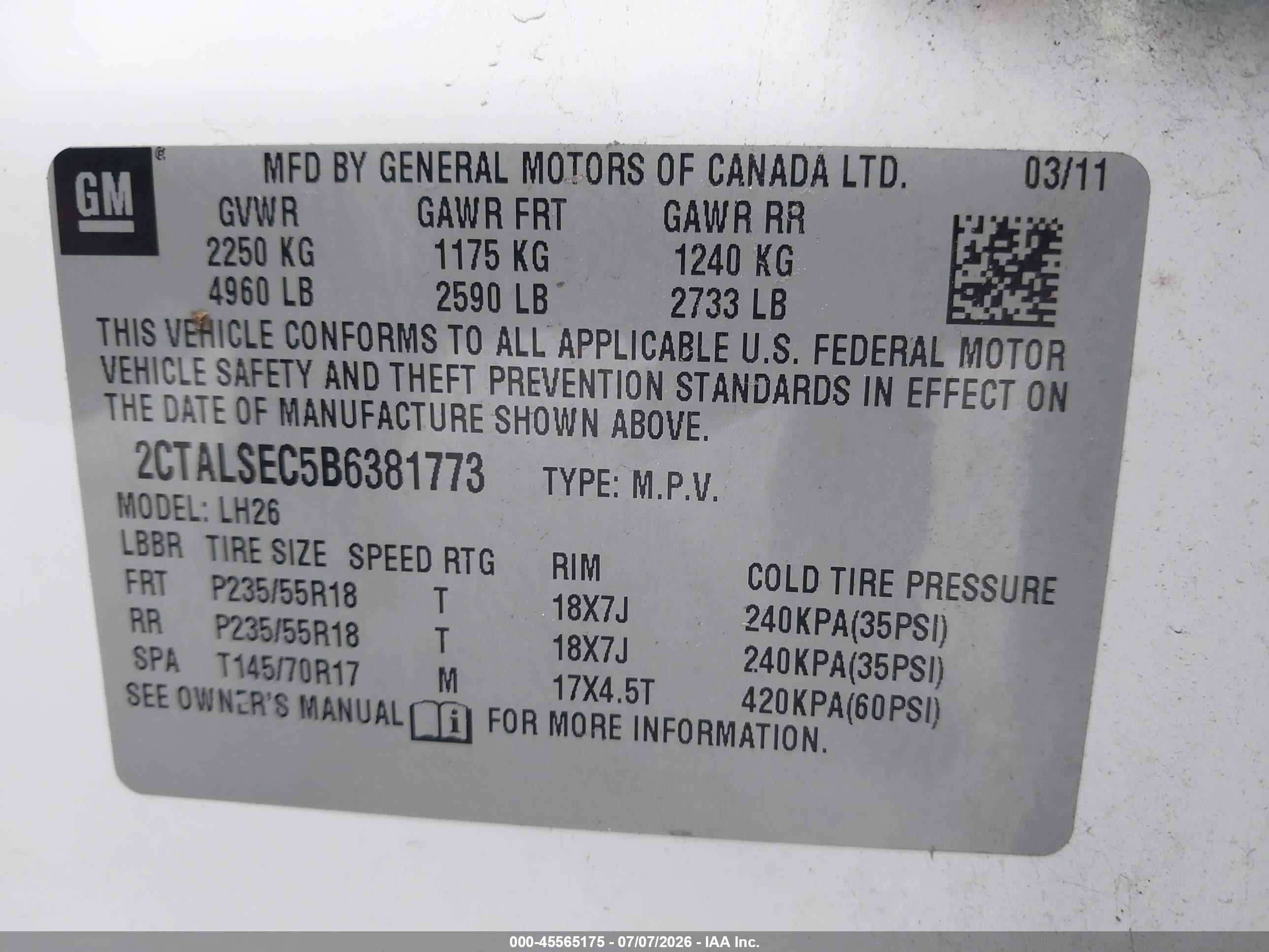 2011 Gmc Terrain Sle-2 White vin: 2CTALSEC5B6381773