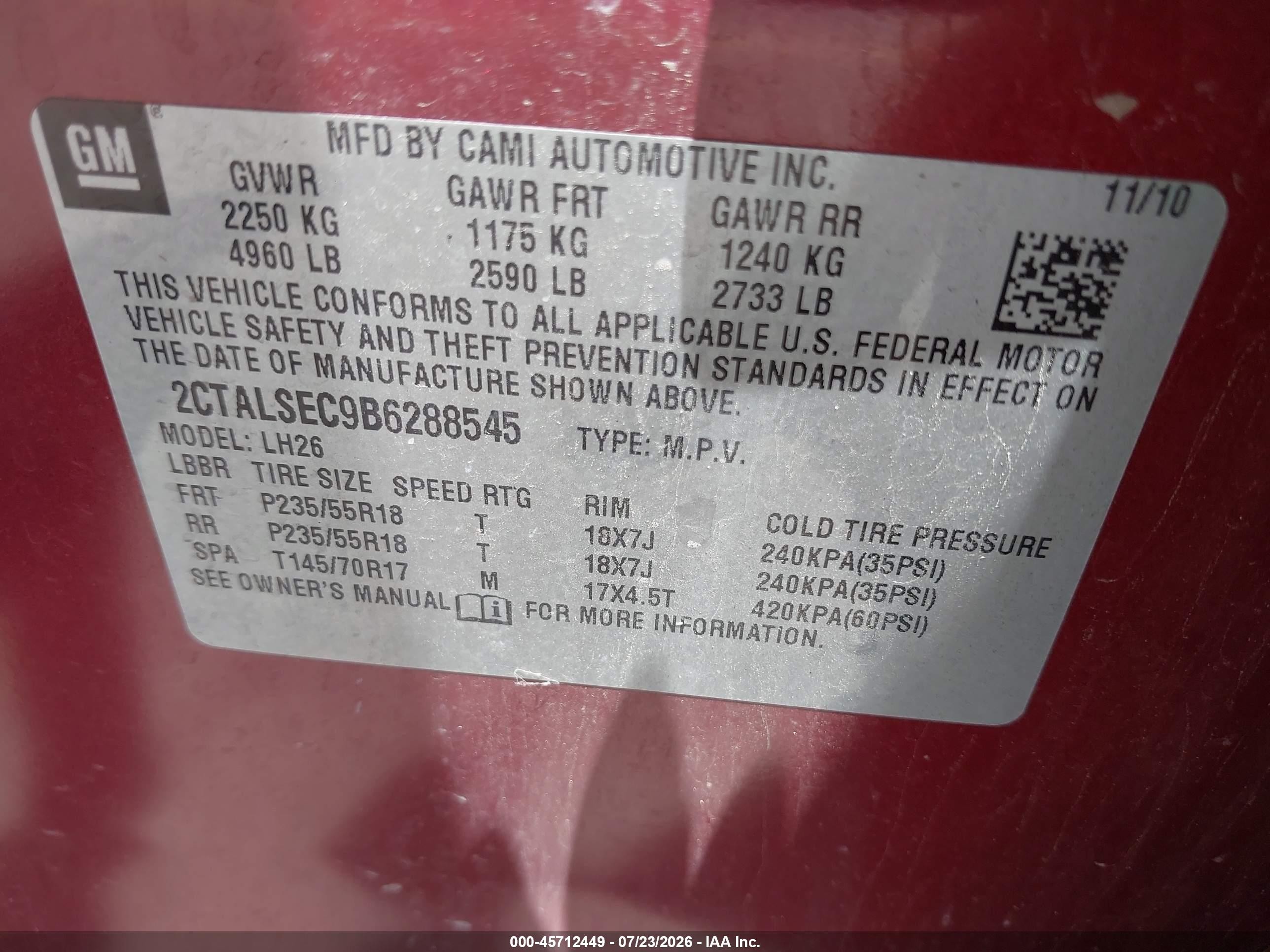 2011 Gmc Terrain Sle-2 Red vin: 2CTALSEC9B6288545