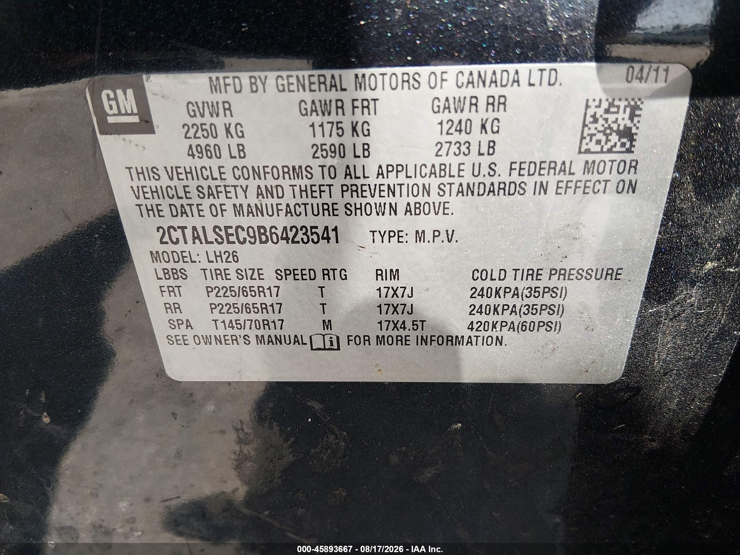 2011 Gmc Terrain Sle-2 Black vin: 2CTALSEC9B6423541