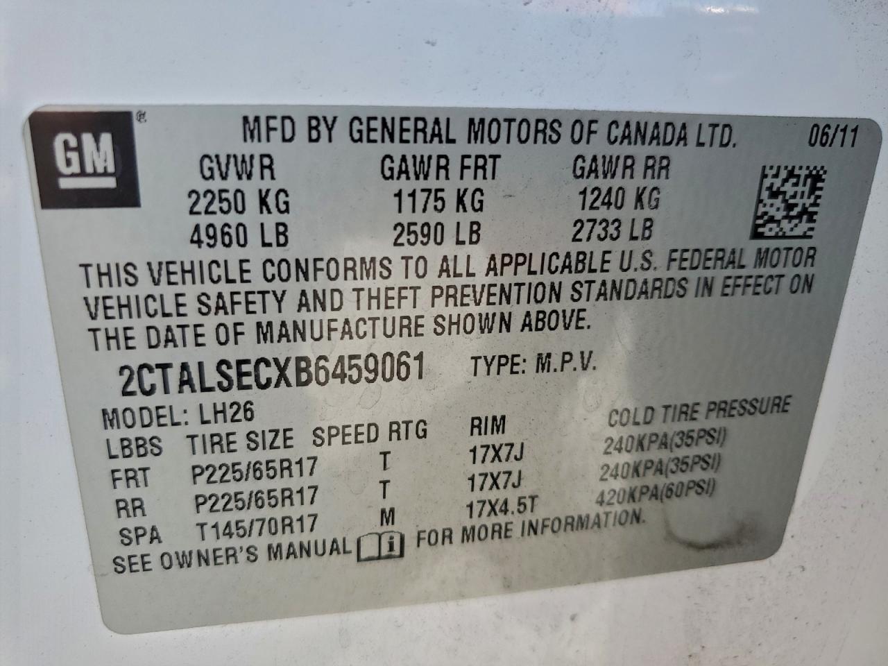 2011 Gmc Terrain Sle White vin: 2CTALSECXB6459061