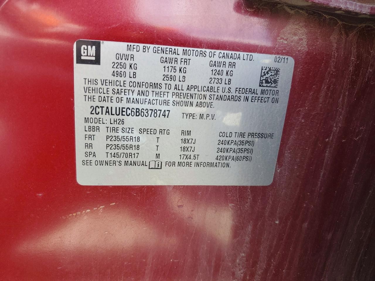 2011 Gmc Terrain Slt Burgundy vin: 2CTALUEC6B6378747