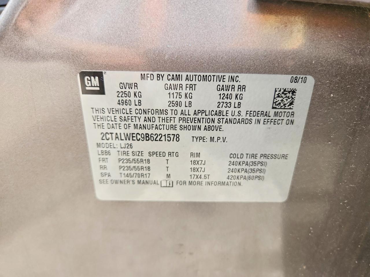 2011 Gmc Terrain Slt Tan vin: 2CTALWEC9B6221578