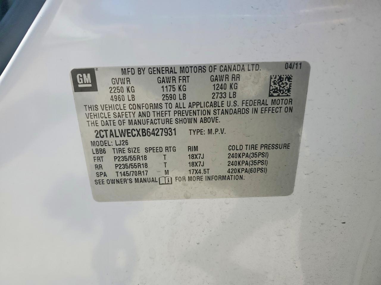 2011 Gmc Terrain Slt White vin: 2CTALWECXB6427931