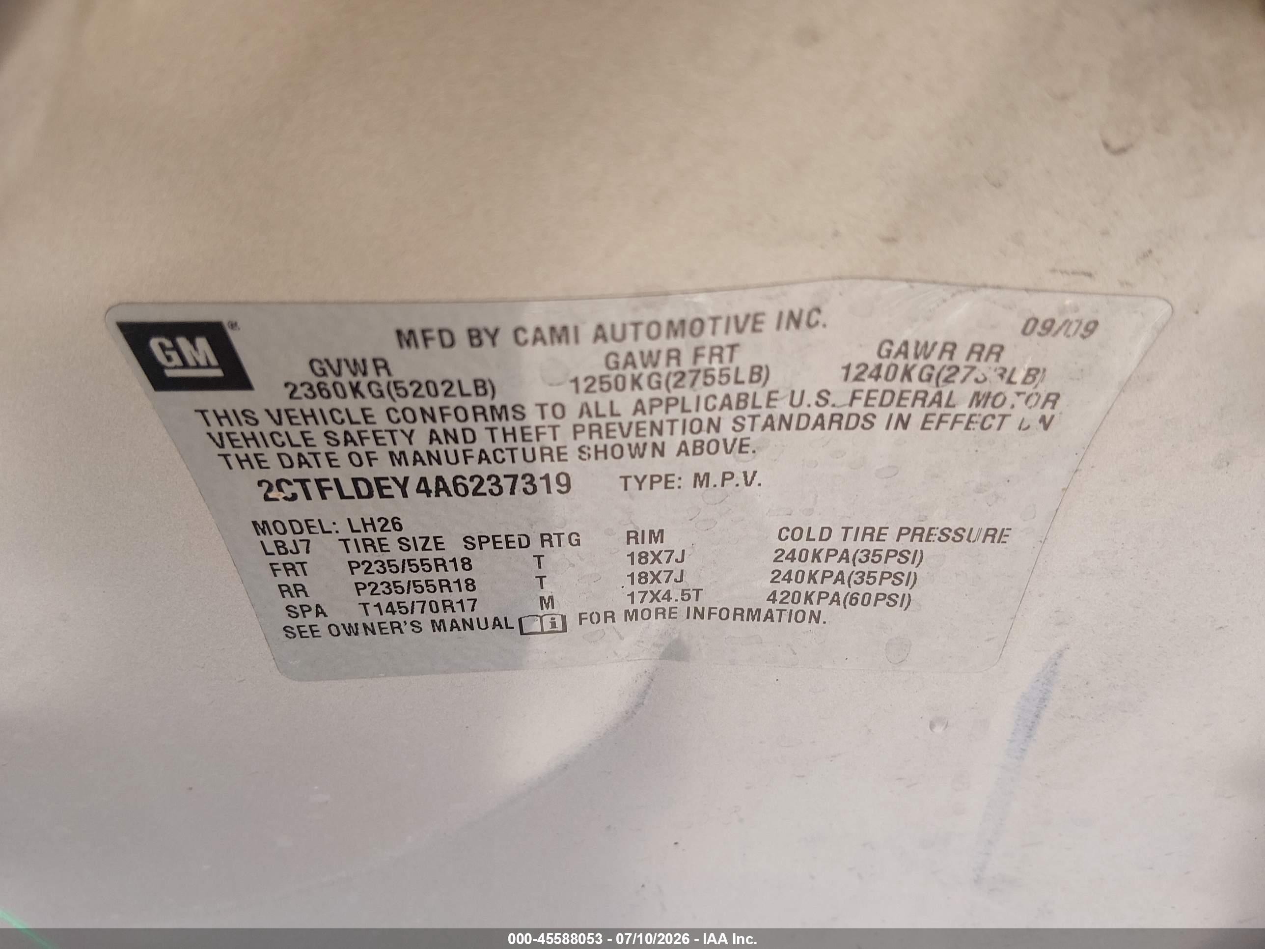 2010 Gmc Terrain Sle-2 Gold vin: 2CTFLDEY4A6237319