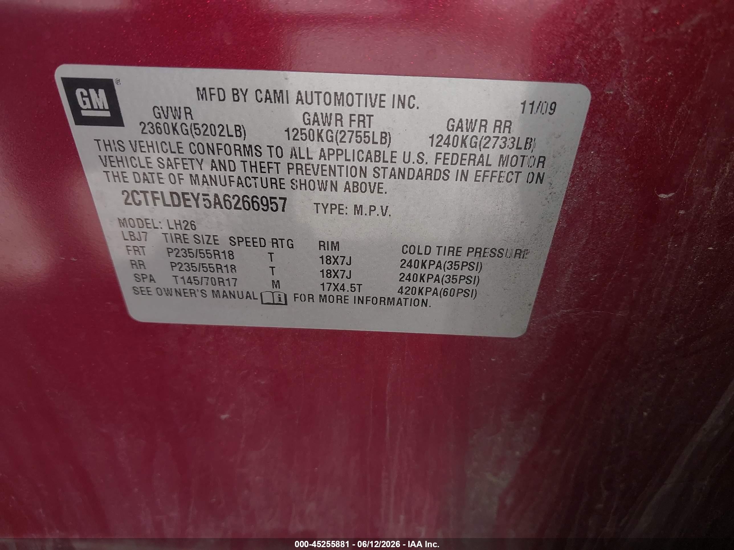 2010 Gmc Terrain Sle-2 Maroon vin: 2CTFLDEY5A6266957