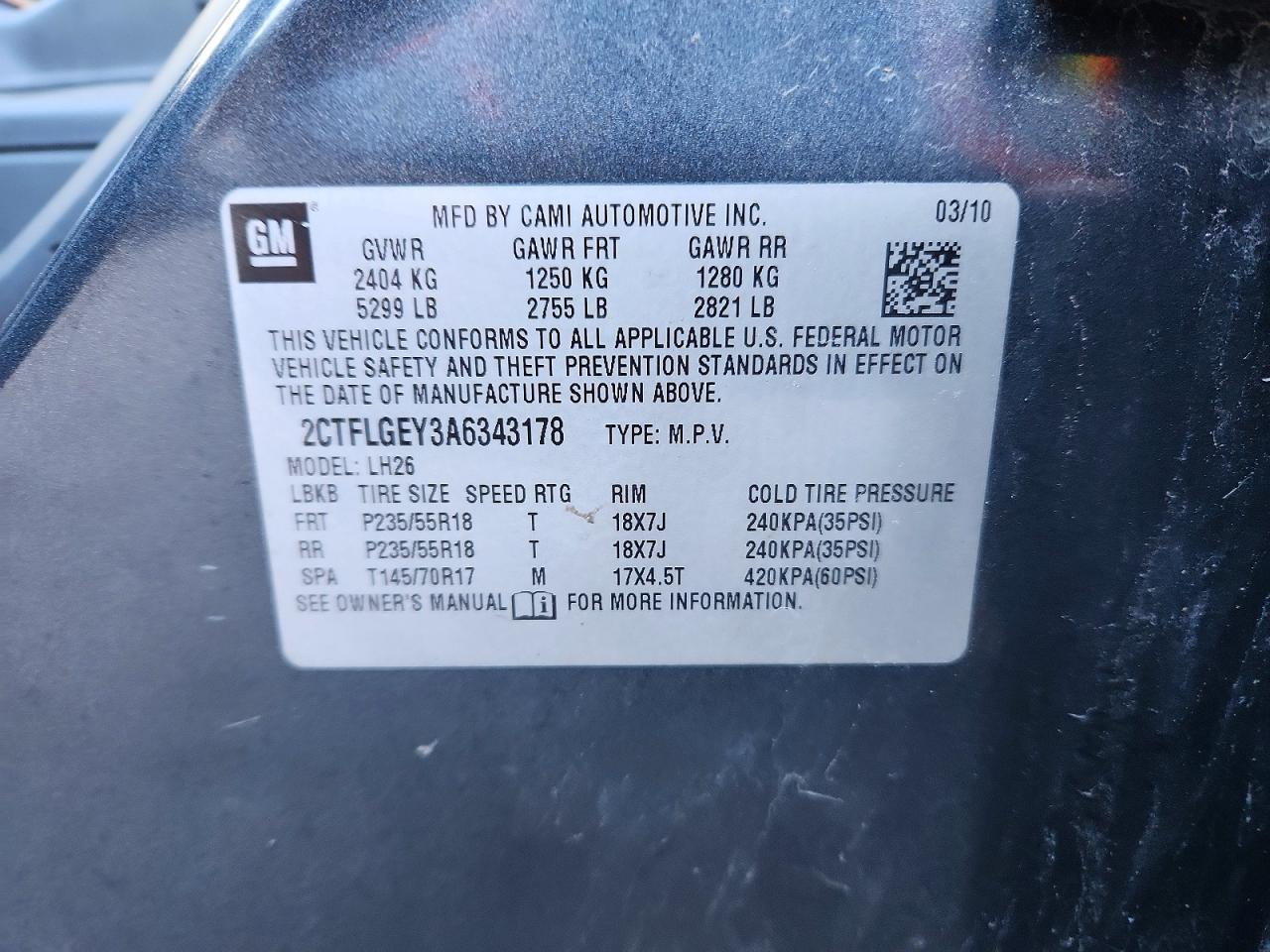 2010 Gmc Terrain Угольный vin: 2CTFLGEY3A6343178