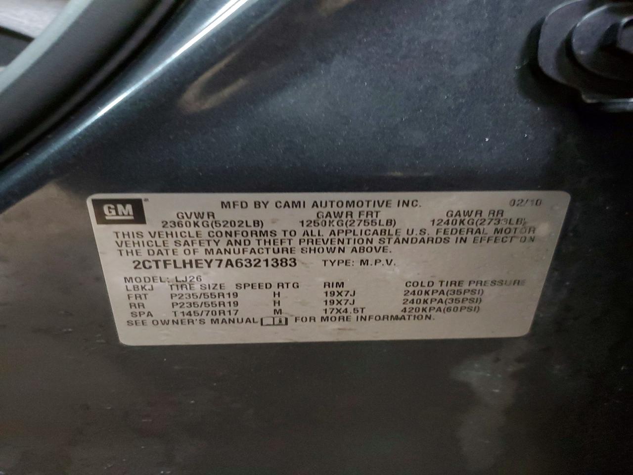 2010 Gmc Terrain Slt Charcoal vin: 2CTFLHEY7A6321383