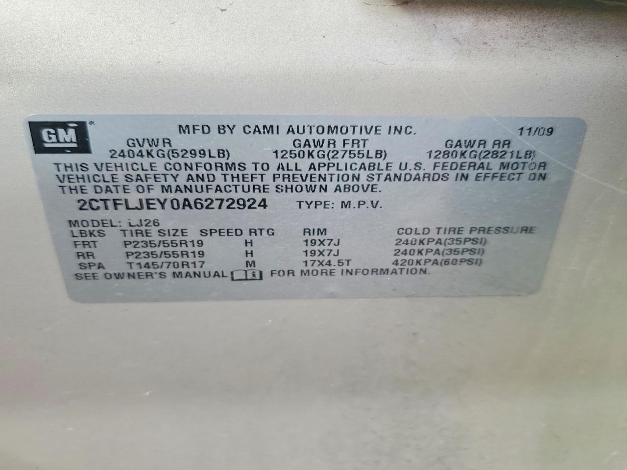 2010 Gmc Terrain Slt Gold vin: 2CTFLJEY0A6272924