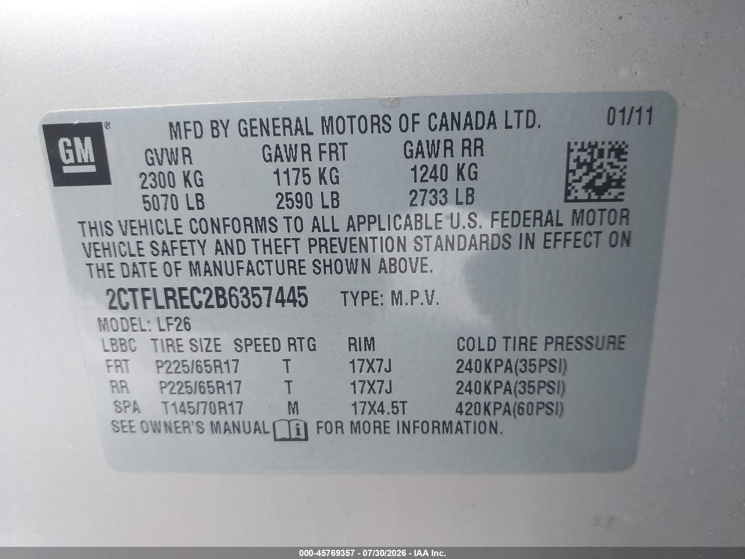 2011 Gmc Terrain Sle-1 Champagne vin: 2CTFLREC2B6357445