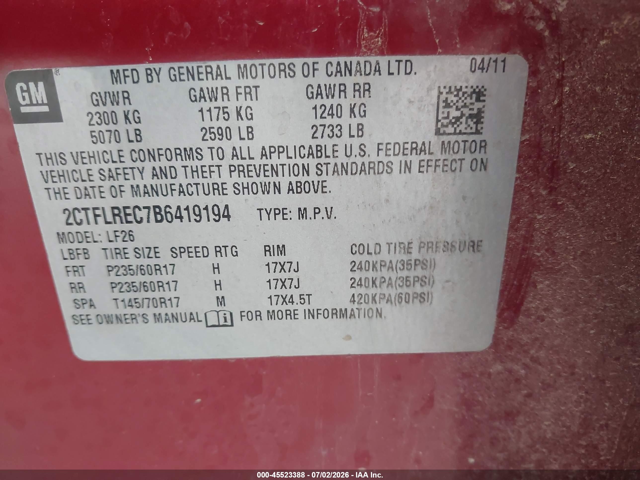 2011 Gmc Terrain Sle-1 Red vin: 2CTFLREC7B6419194