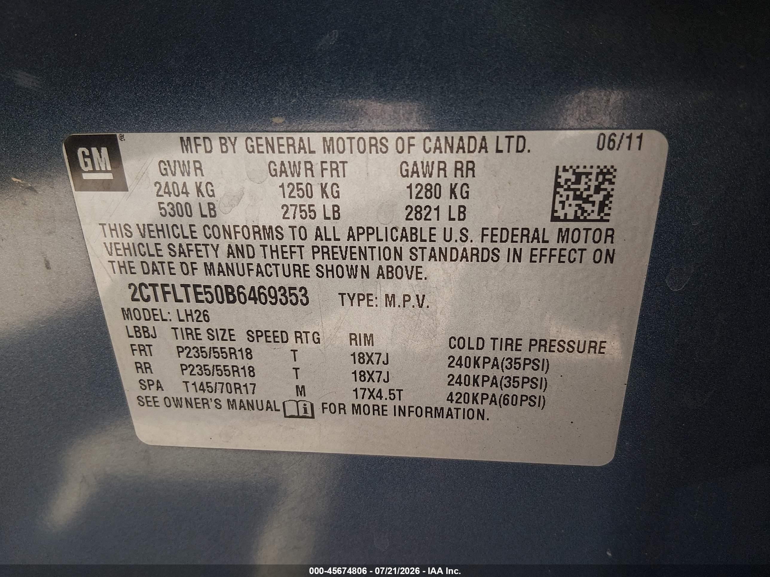2011 Gmc Terrain Sle-2 Blue vin: 2CTFLTE50B6469353