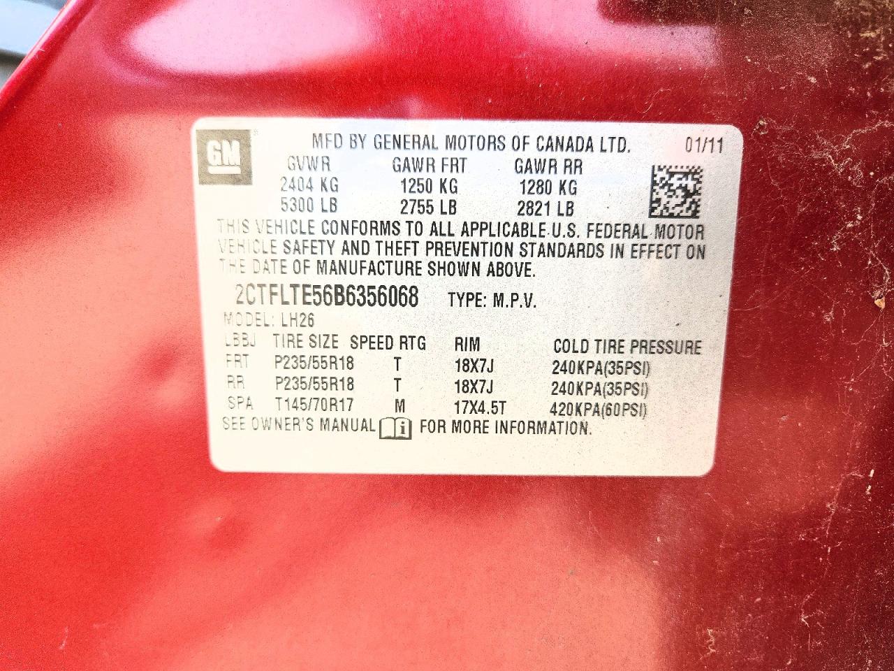 2011 Gmc Terrain Sle Red vin: 2CTFLTE56B6356068