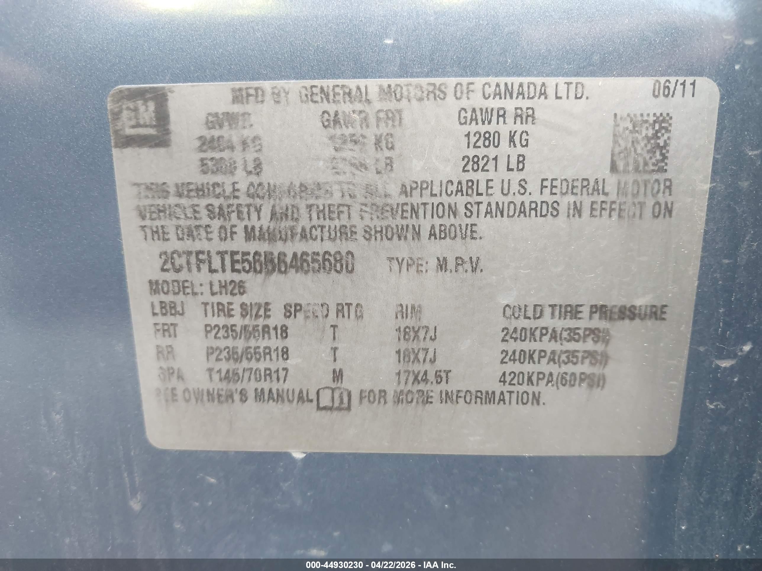 2011 Gmc Terrain Sle-2 Blue vin: 2CTFLTE56B6465680