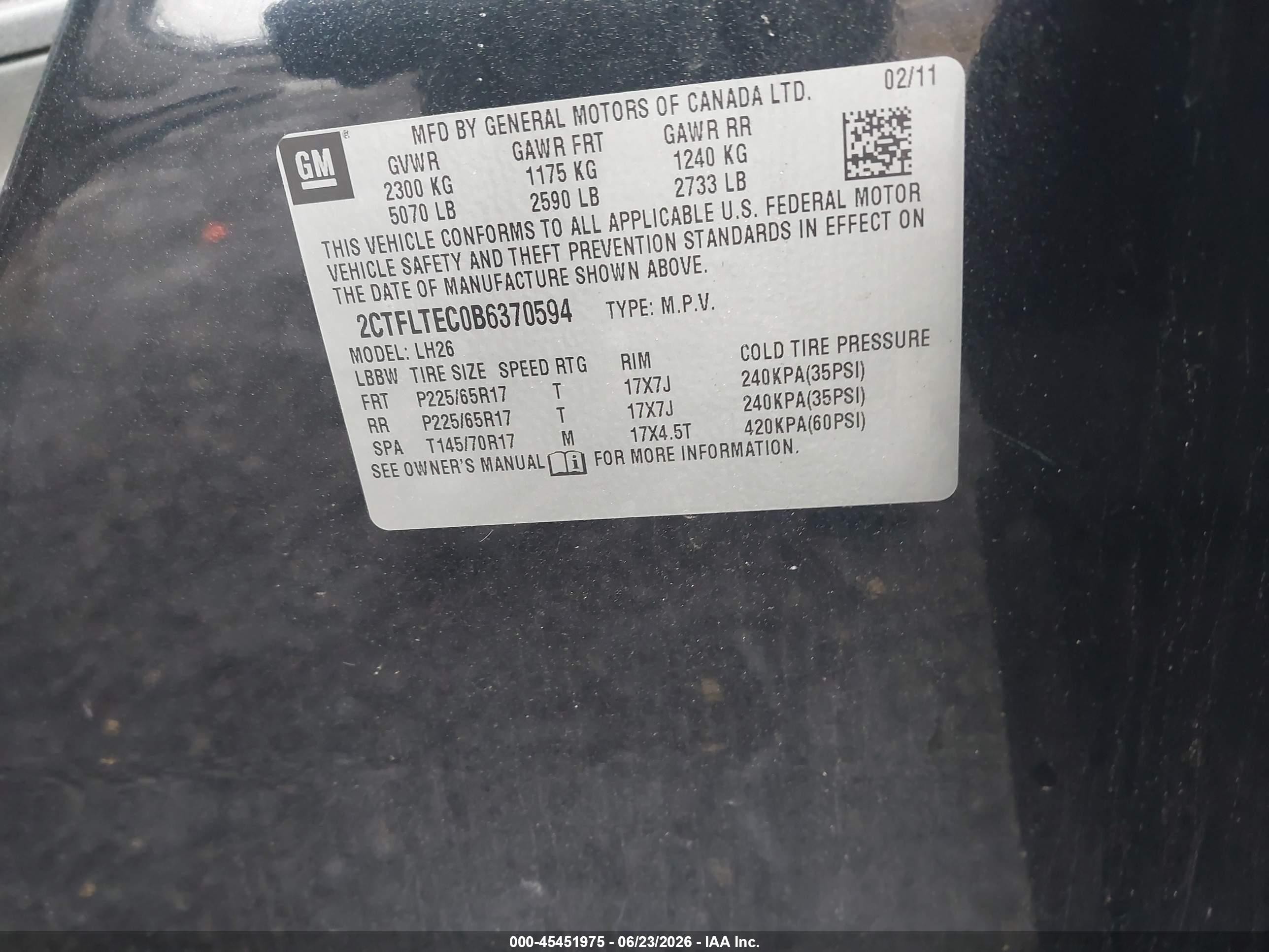 2011 Gmc Terrain Sle-2 Black vin: 2CTFLTEC0B6370594