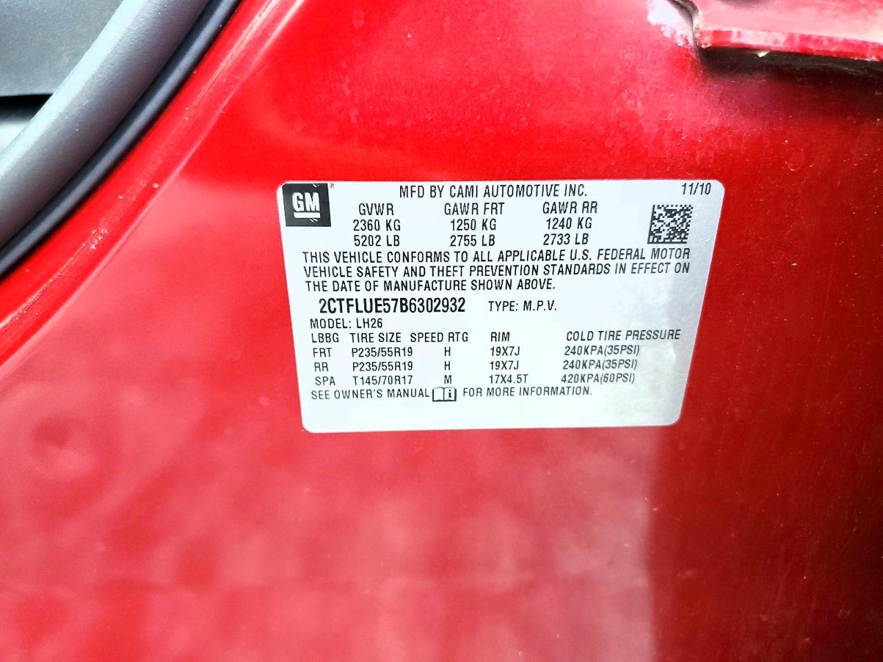 2011 Gmc Terrain Slt Burgundy vin: 2CTFLUE57B6302932