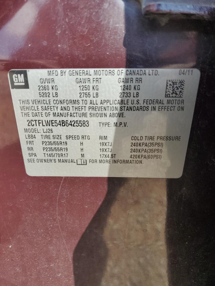2011 Gmc Terrain Slt Burgundy vin: 2CTFLWE54B6425583