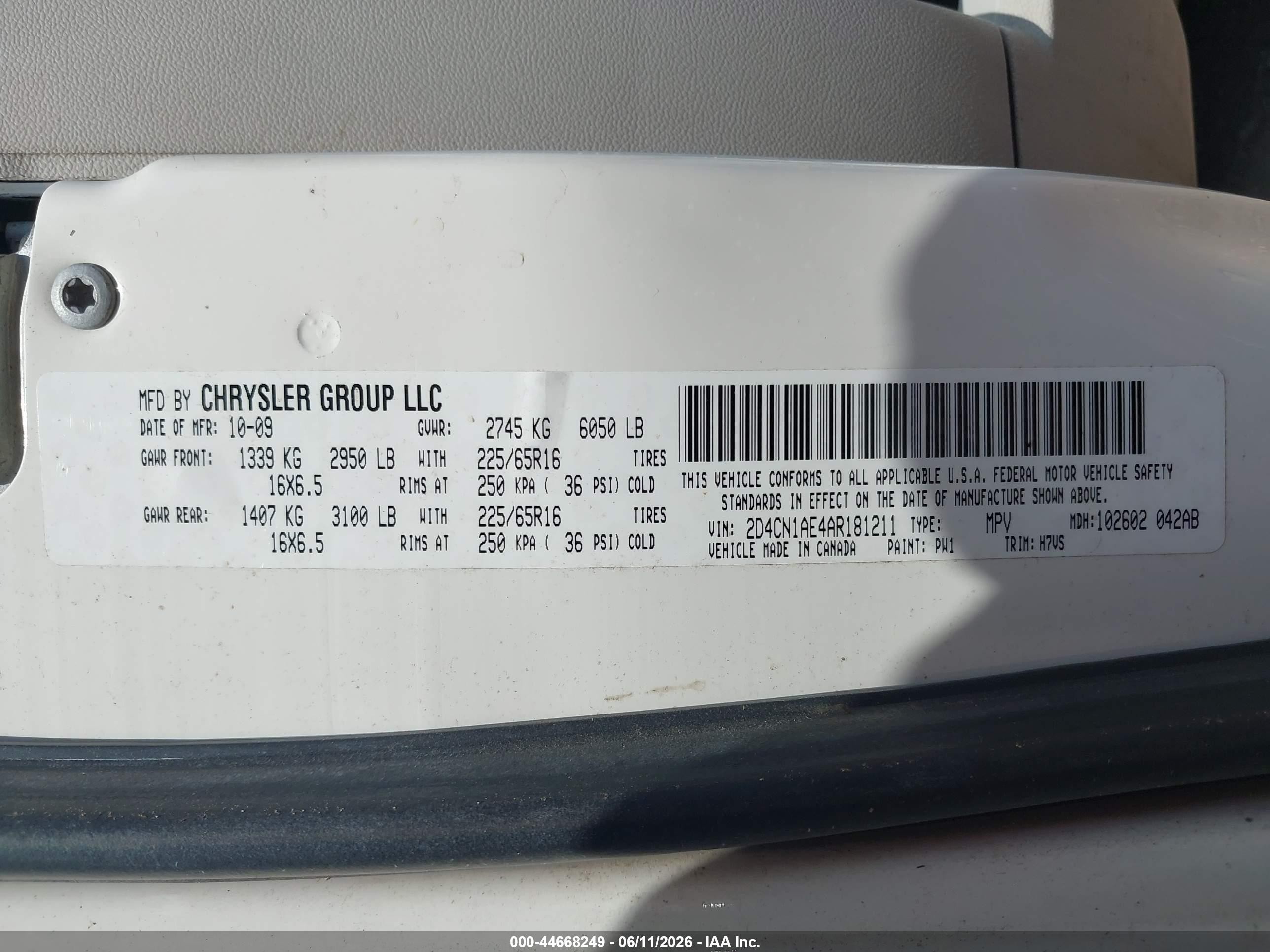 2010 Dodge Grand Caravan C/v White vin: 2D4CN1AE4AR181211