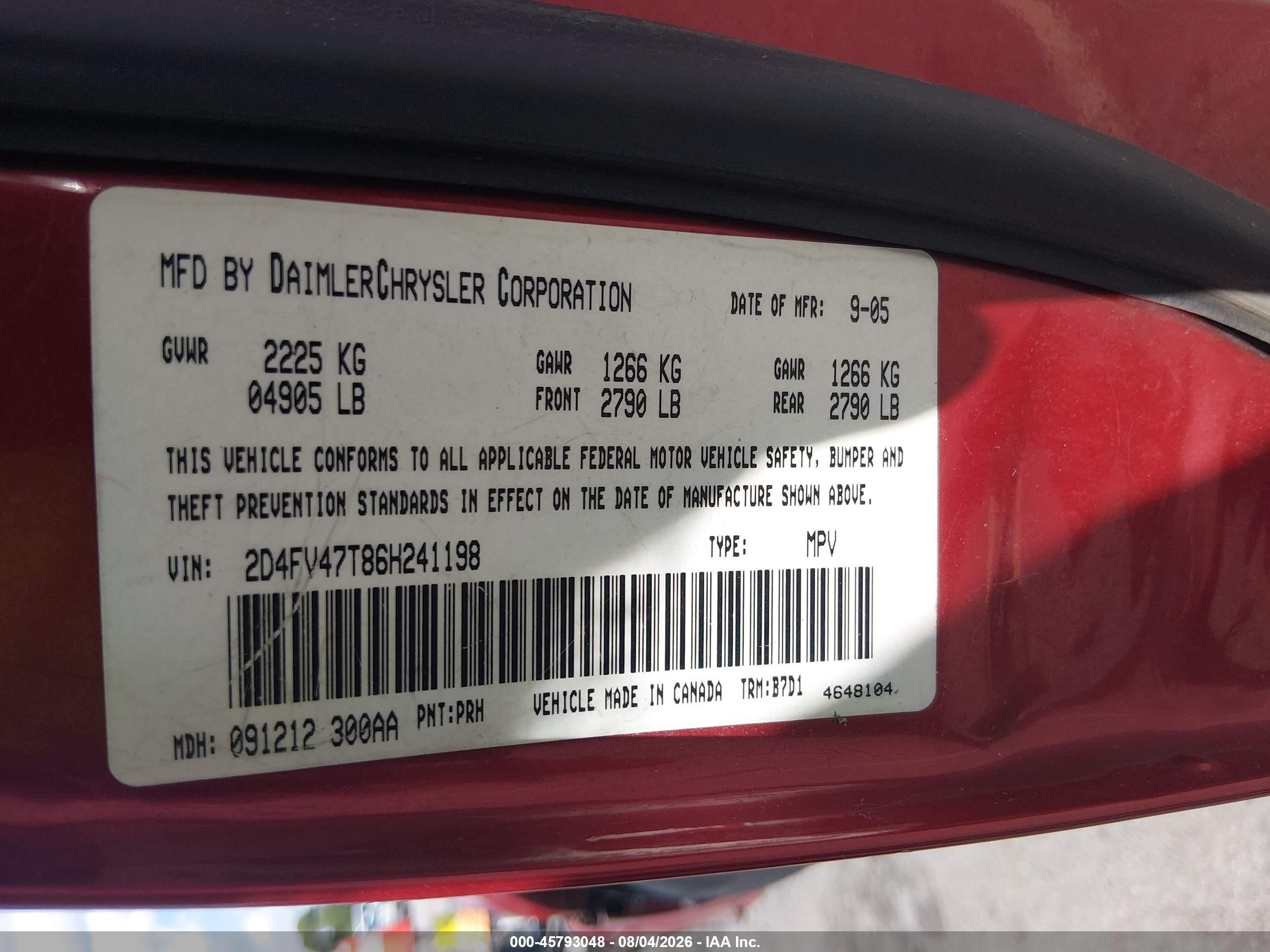 2006 Dodge Magnum Red vin: 2D4FV47T86H241198