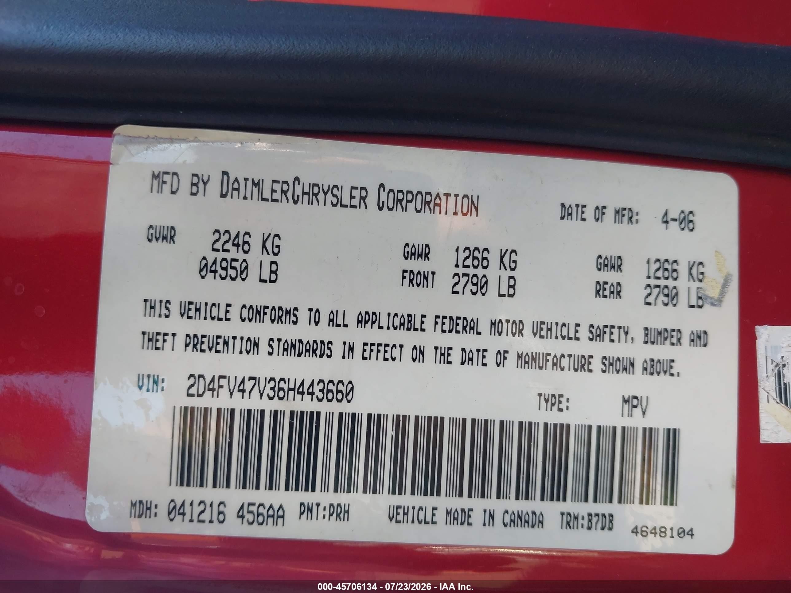 2006 Dodge Magnum   Red vin: 2D4FV47V36H443660