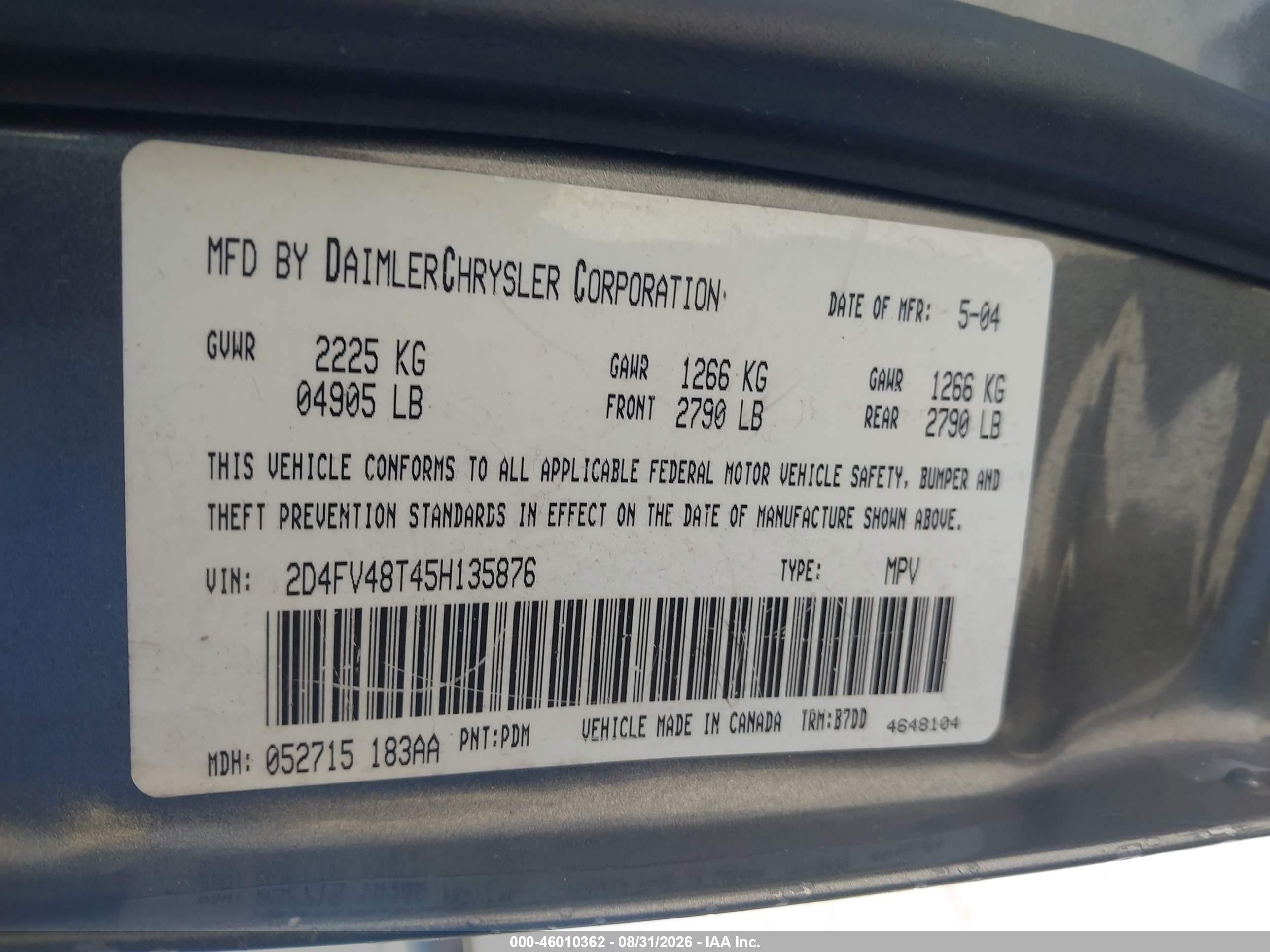 2005 Dodge Magnum Se Gray vin: 2D4FV48T45H135876