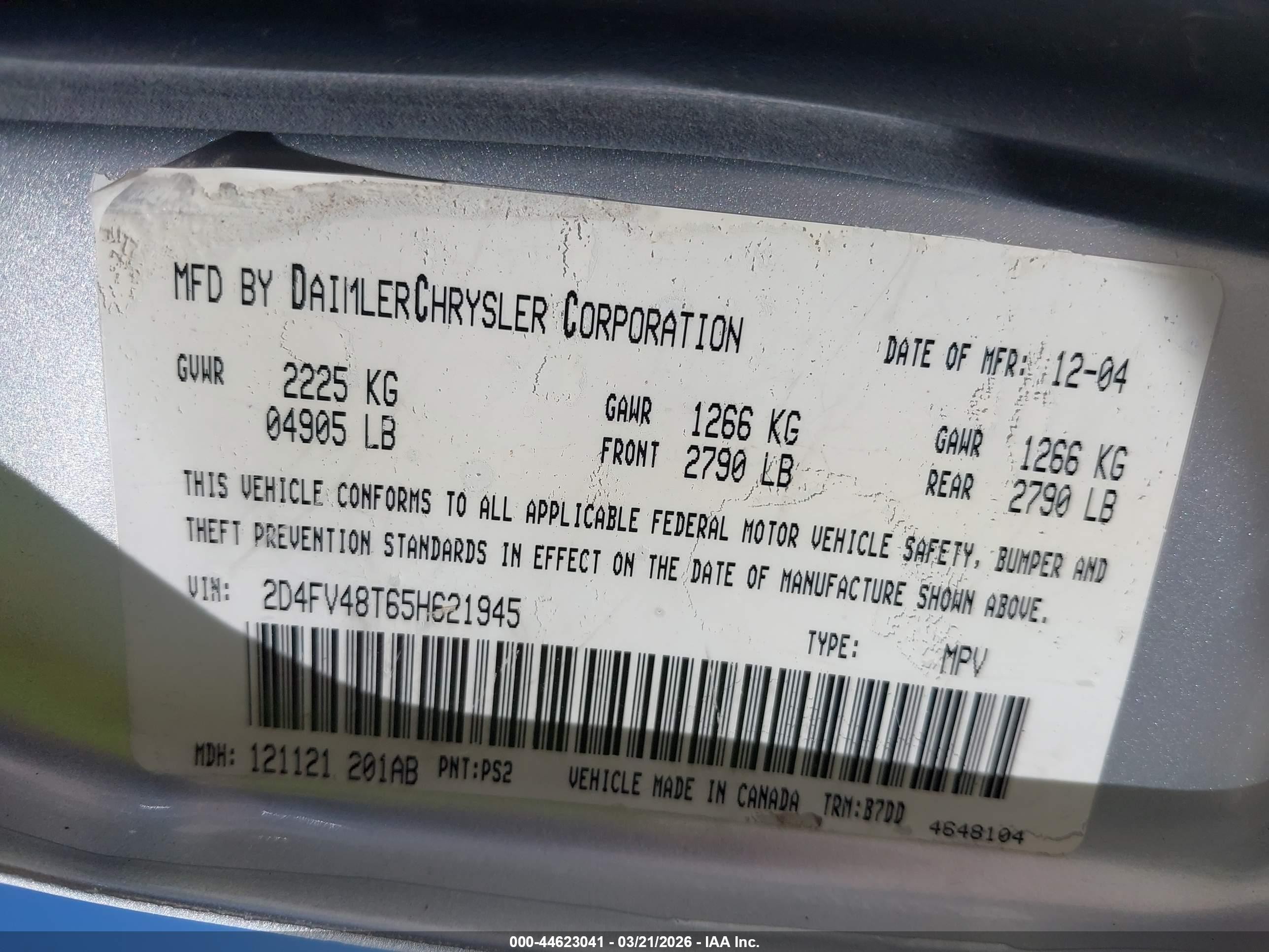 2005 Dodge Magnum Se Silver vin: 2D4FV48T65H621945