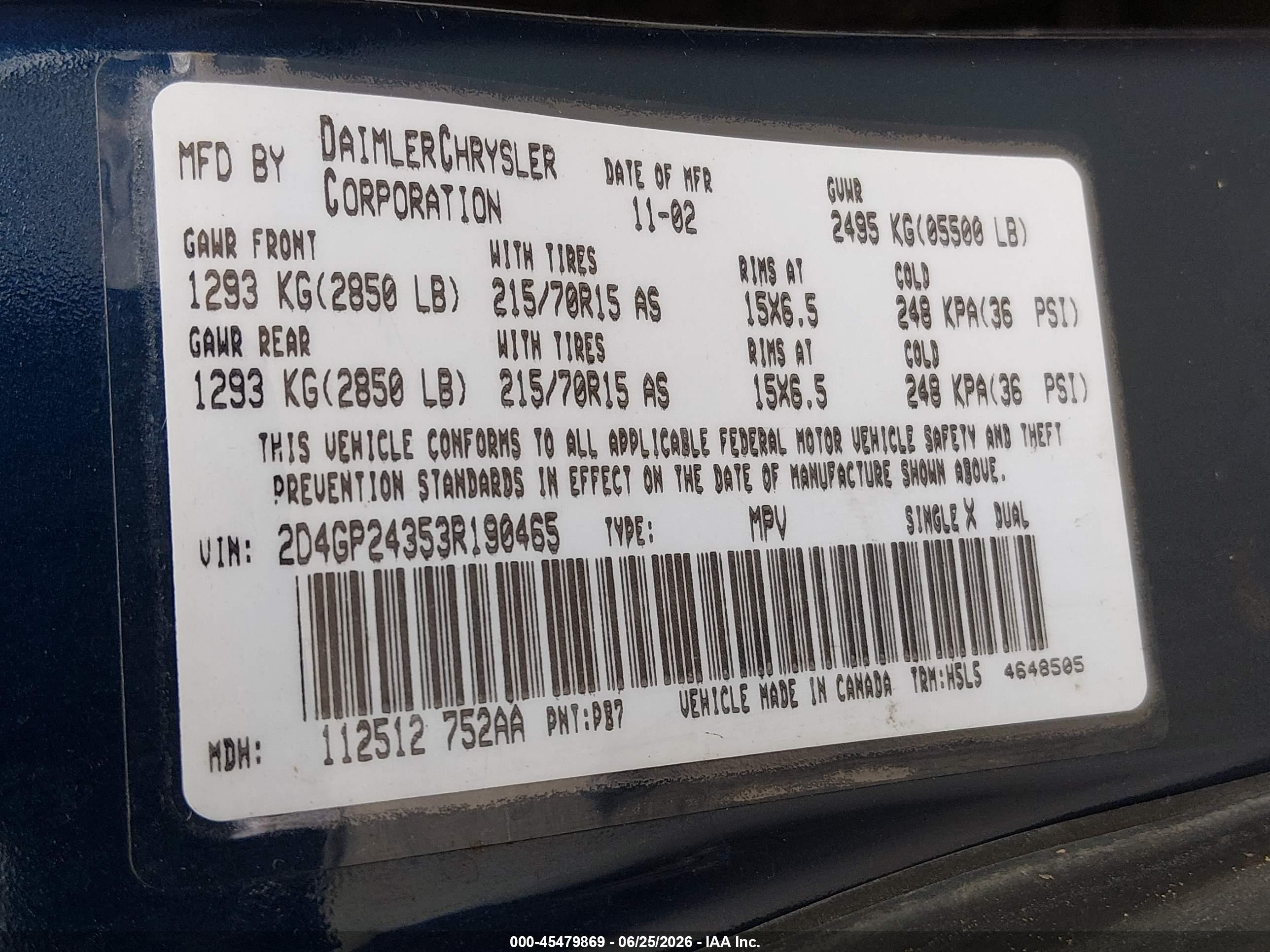2003 Dodge Grand Caravan Se Blue vin: 2D4GP24353R190465