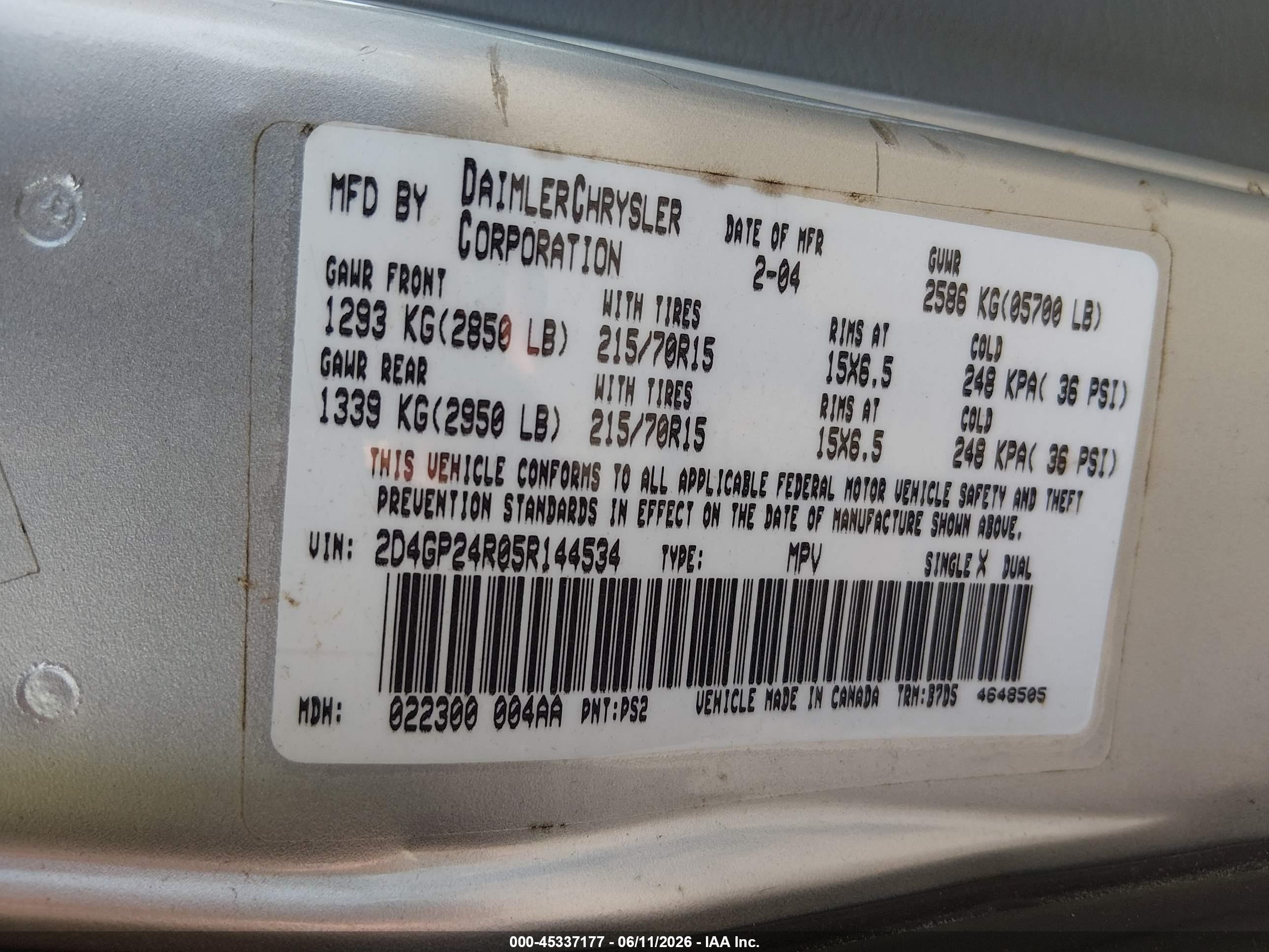 2005 Dodge Grand Caravan Se Silver vin: 2D4GP24R05R144534