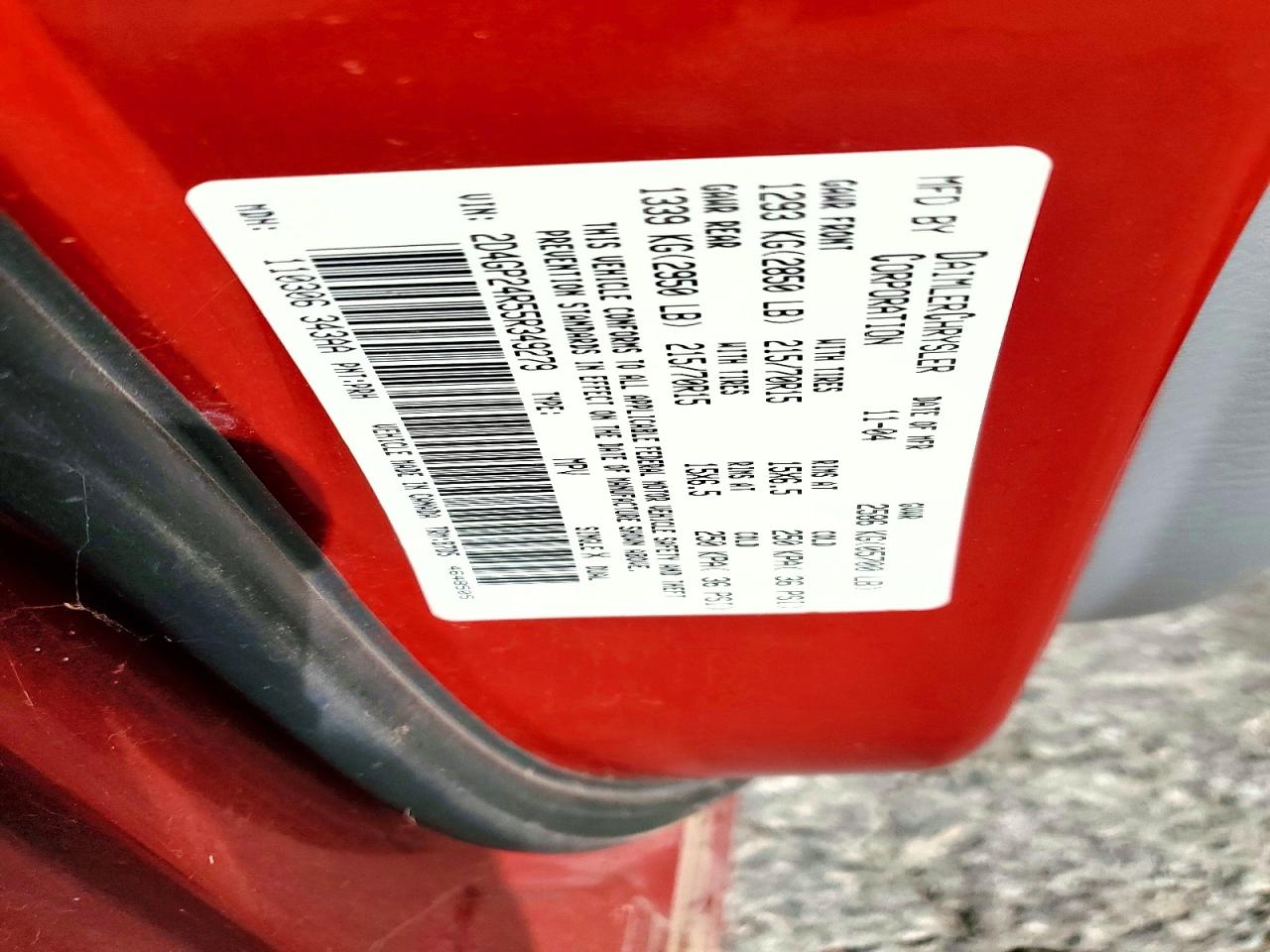 2005 Dodge Grand Caravan Se Red vin: 2D4GP24R55R349279