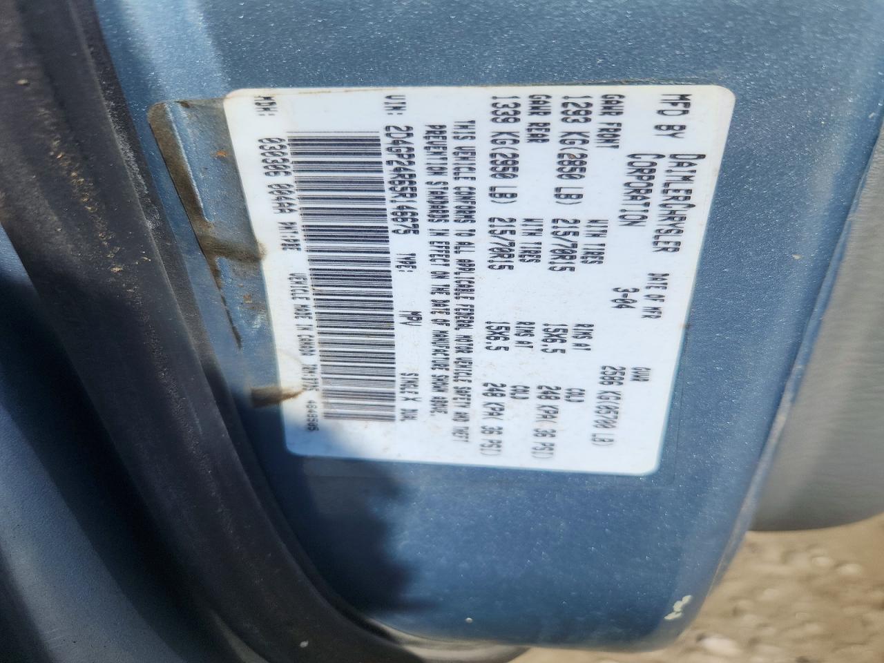 2005 Dodge Grand Caravan Se Silver vin: 2D4GP24R65R146675