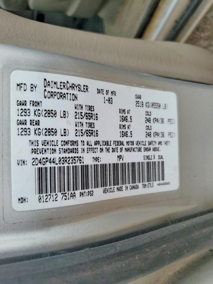 2003 Dodge Grand Caravan Sport Silver vin: 2D4GP44L03R235761