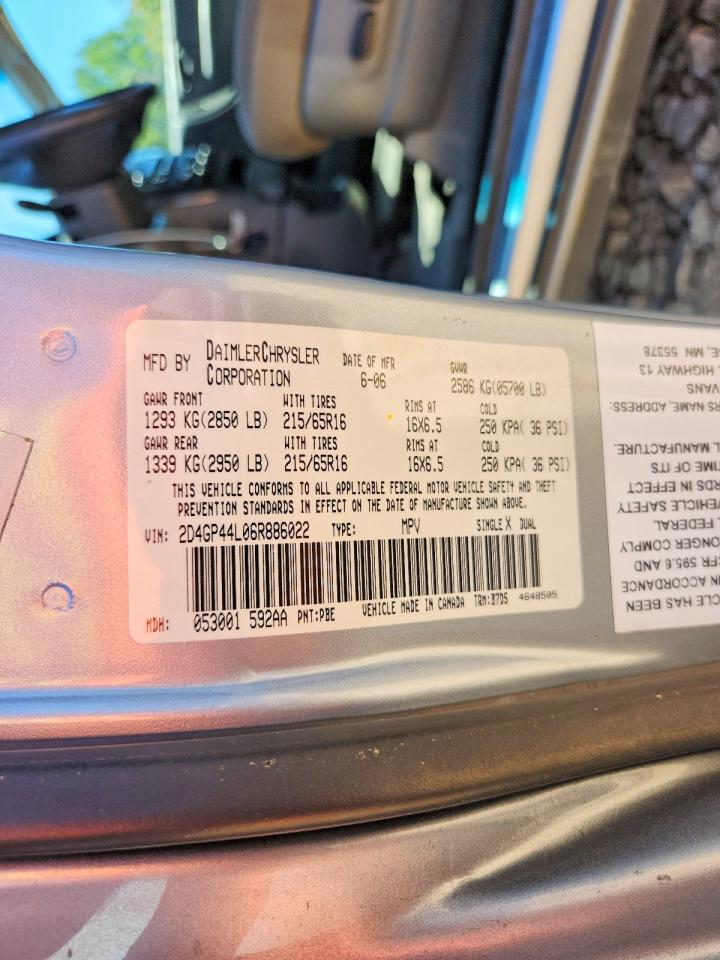 2006 Dodge Grand Caravan Sxt Blue vin: 2D4GP44L06R886022