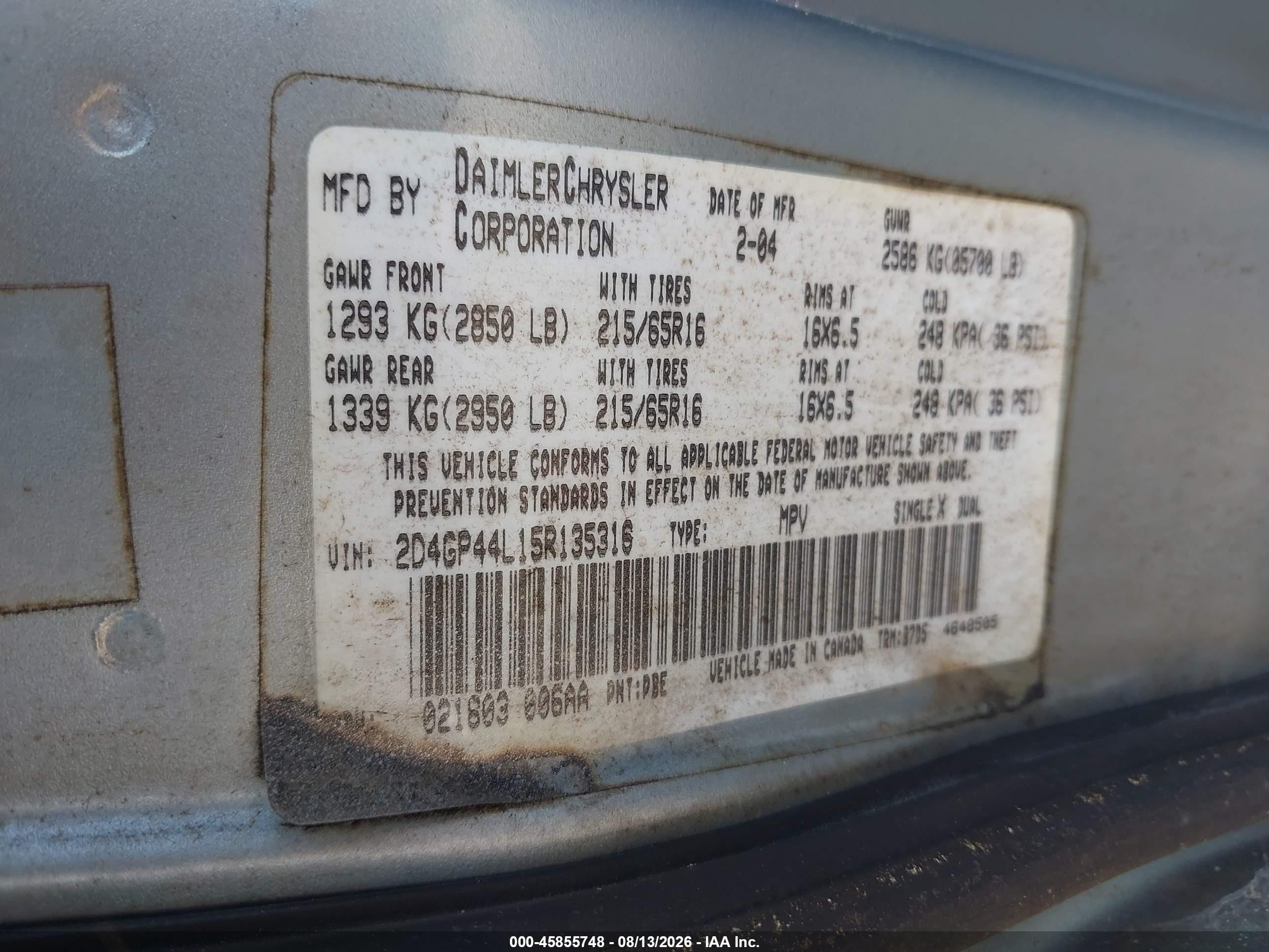2005 Dodge Grand Caravan Sxt Blue vin: 2D4GP44L15R135316