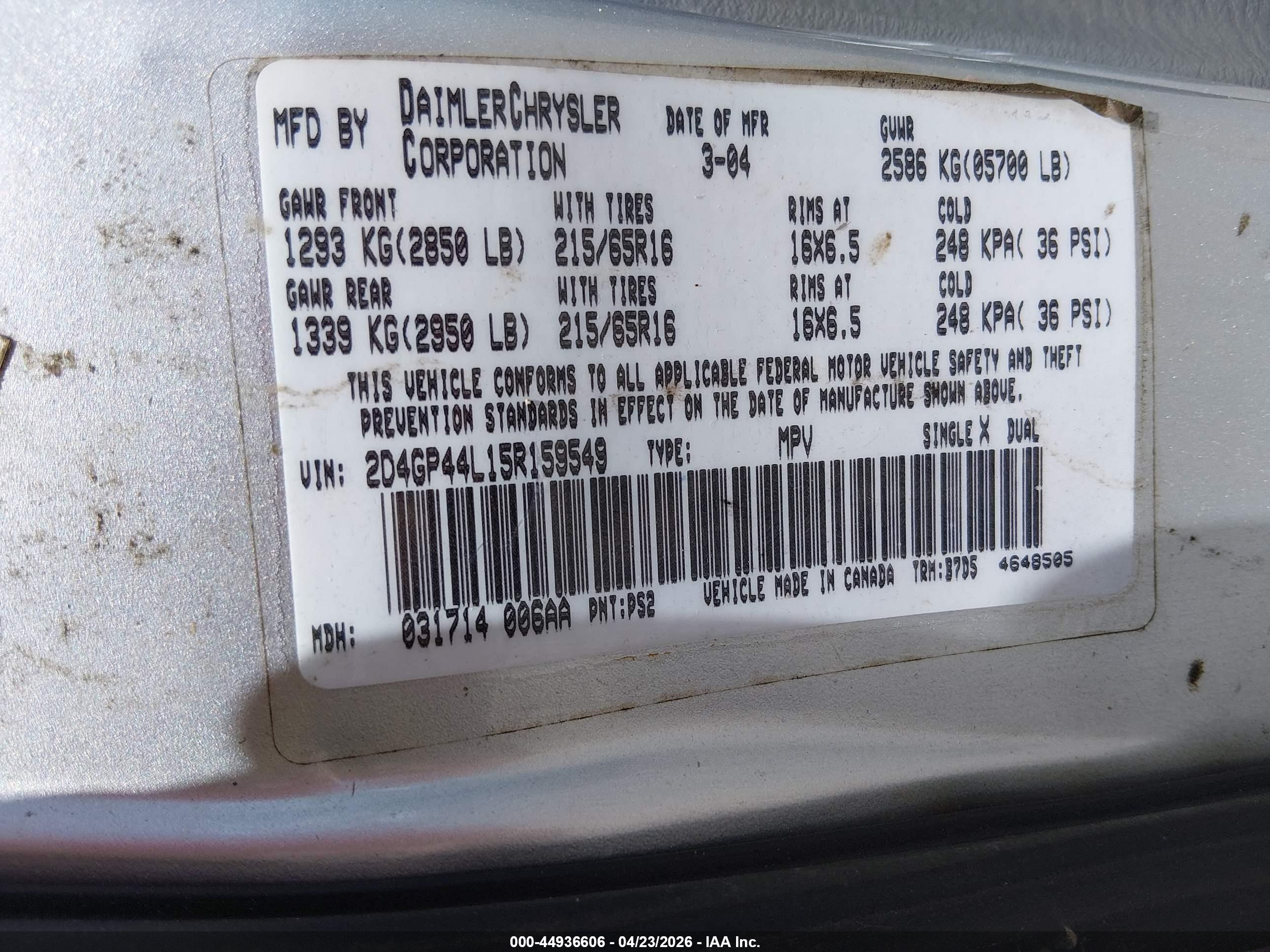 2005 Dodge Grand Caravan Sxt Серебряный vin: 2D4GP44L15R159549
