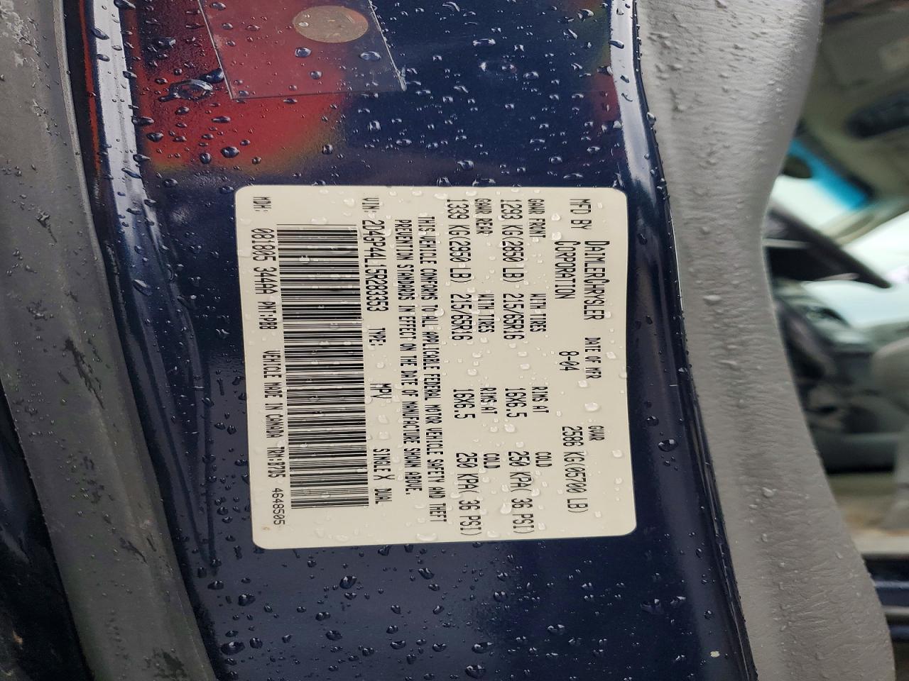 2005 Dodge Grand Caravan Sxt Blue vin: 2D4GP44L15R283353