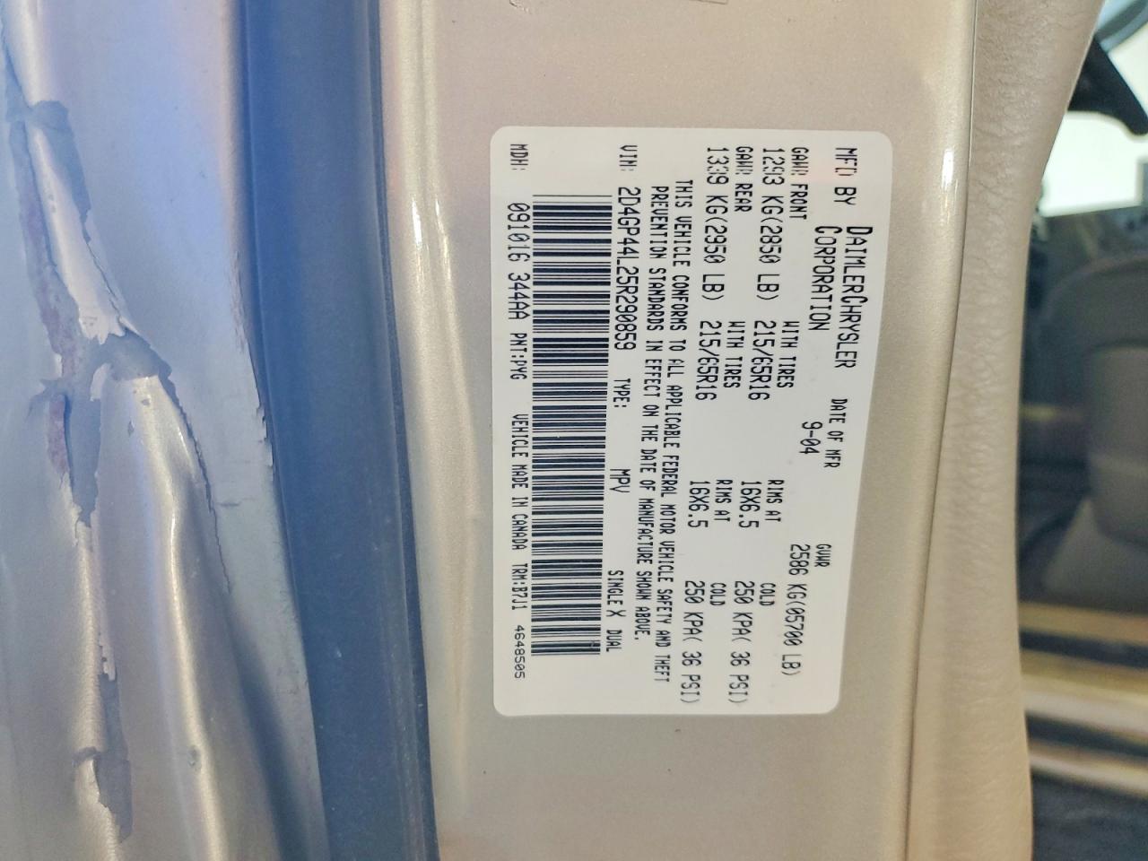 2005 Dodge Grand Caravan Sxt Gold vin: 2D4GP44L25R290859
