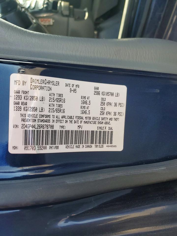 2006 Dodge Grand Caravan Sxt Синий vin: 2D4GP44L26R678708