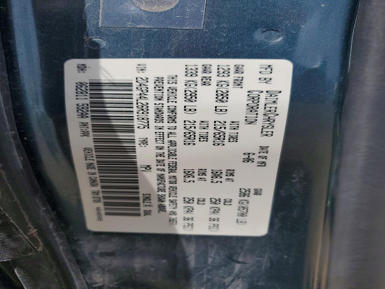 2006 Dodge Grand Caravan Sxt Green vin: 2D4GP44L26R918775