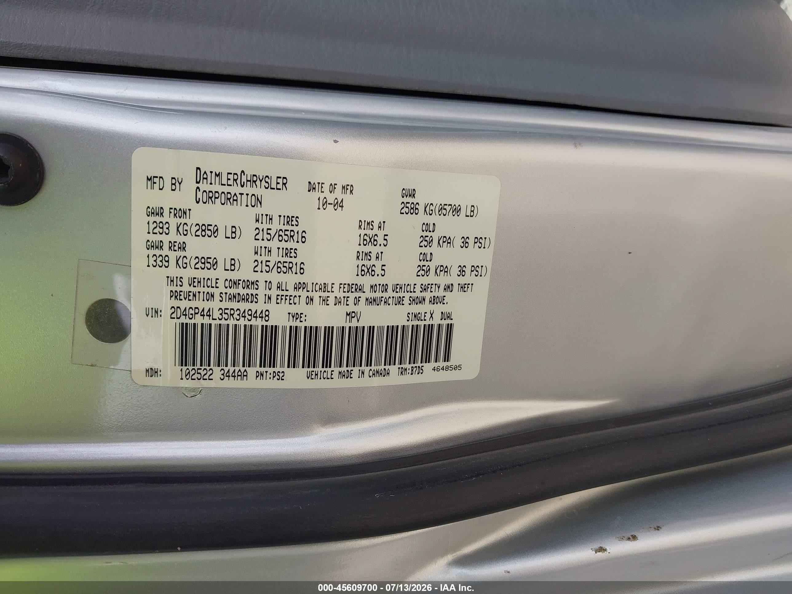 2005 Dodge Grand Caravan Sxt Серебряный vin: 2D4GP44L35R349448