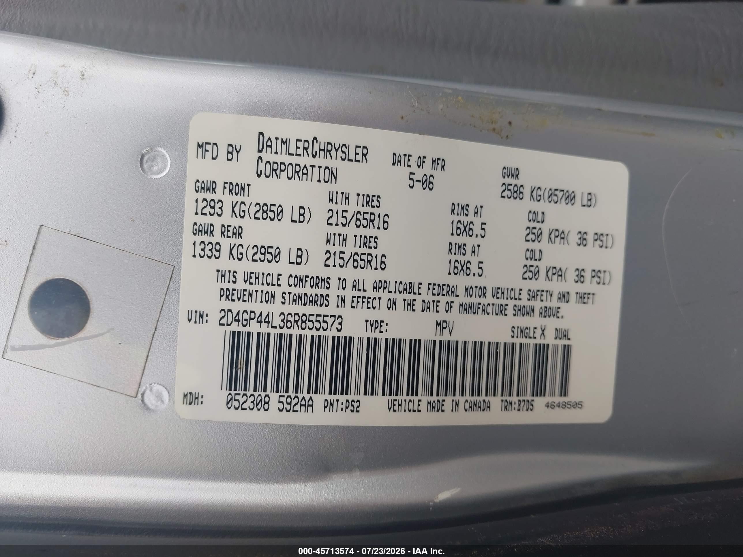 2006 Dodge Grand Caravan Sxt Silver vin: 2D4GP44L36R855573