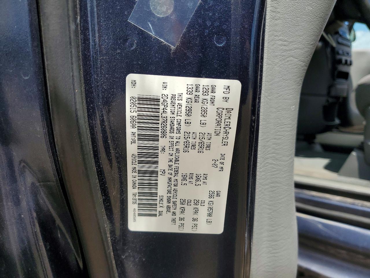 2007 Dodge Grand Caravan Sxt Синий vin: 2D4GP44L37R260806