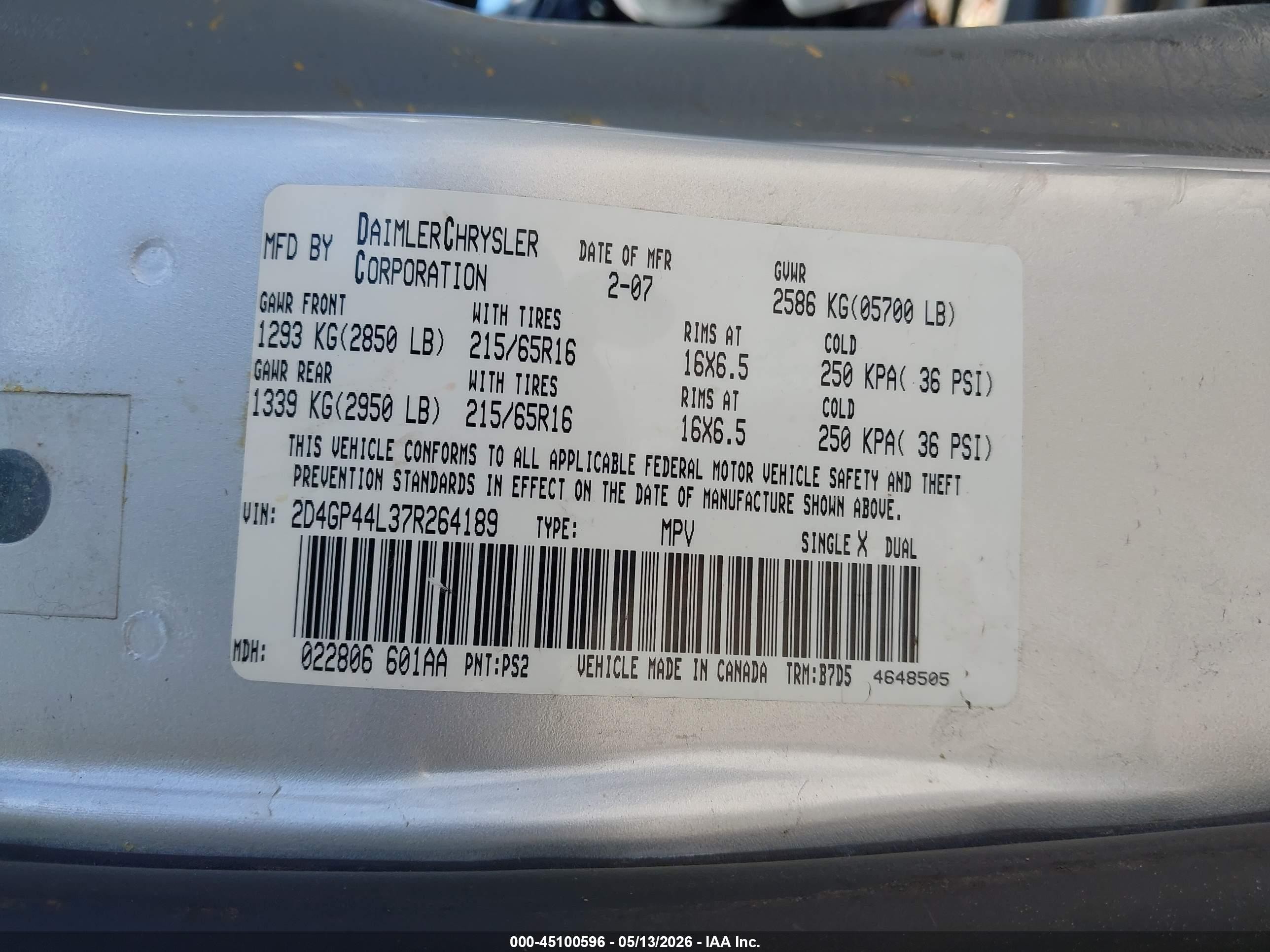 2007 Dodge Grand Caravan Sxt Silver vin: 2D4GP44L37R264189