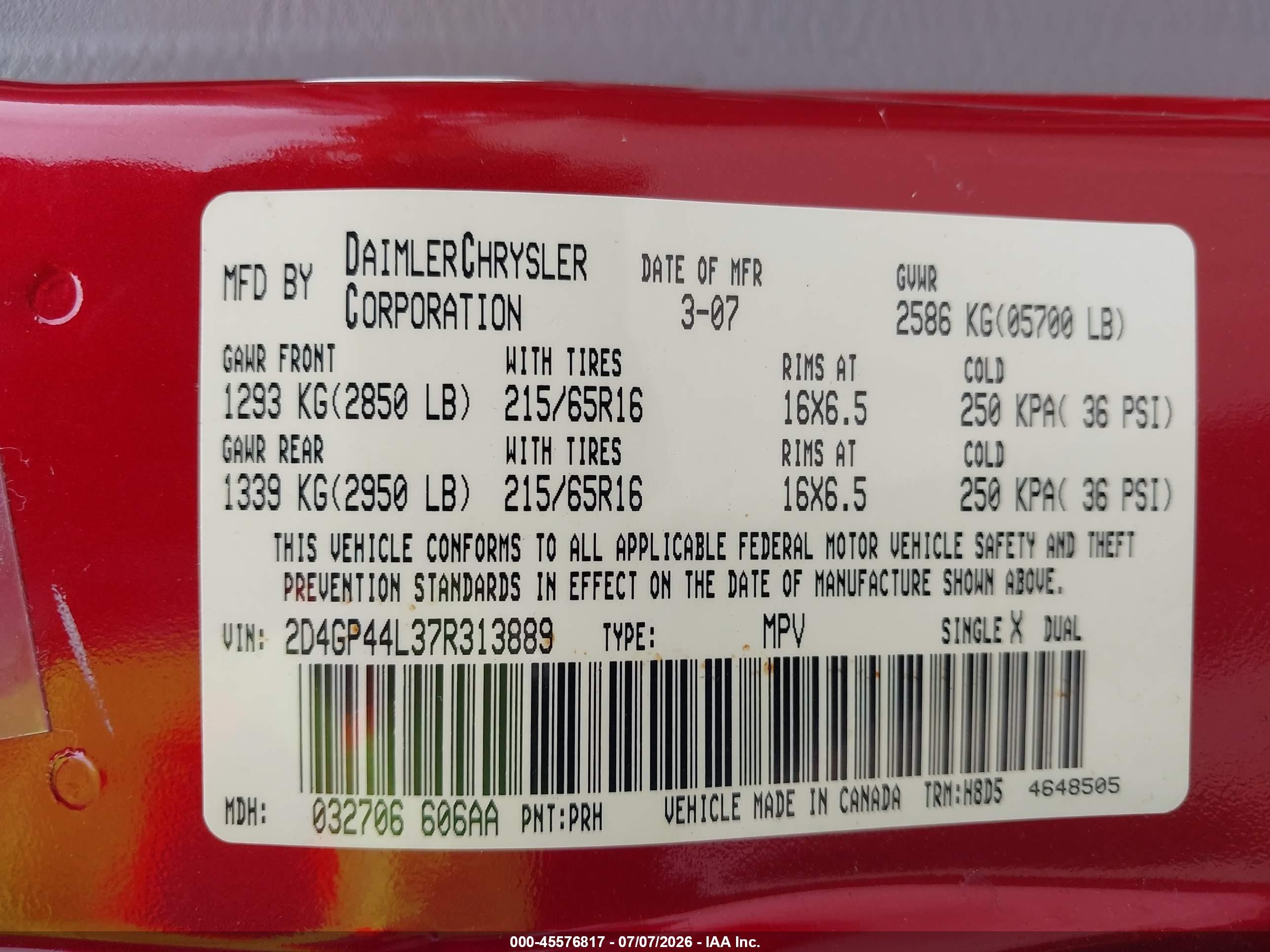 2007 Dodge Grand Caravan Sxt Red vin: 2D4GP44L37R313889