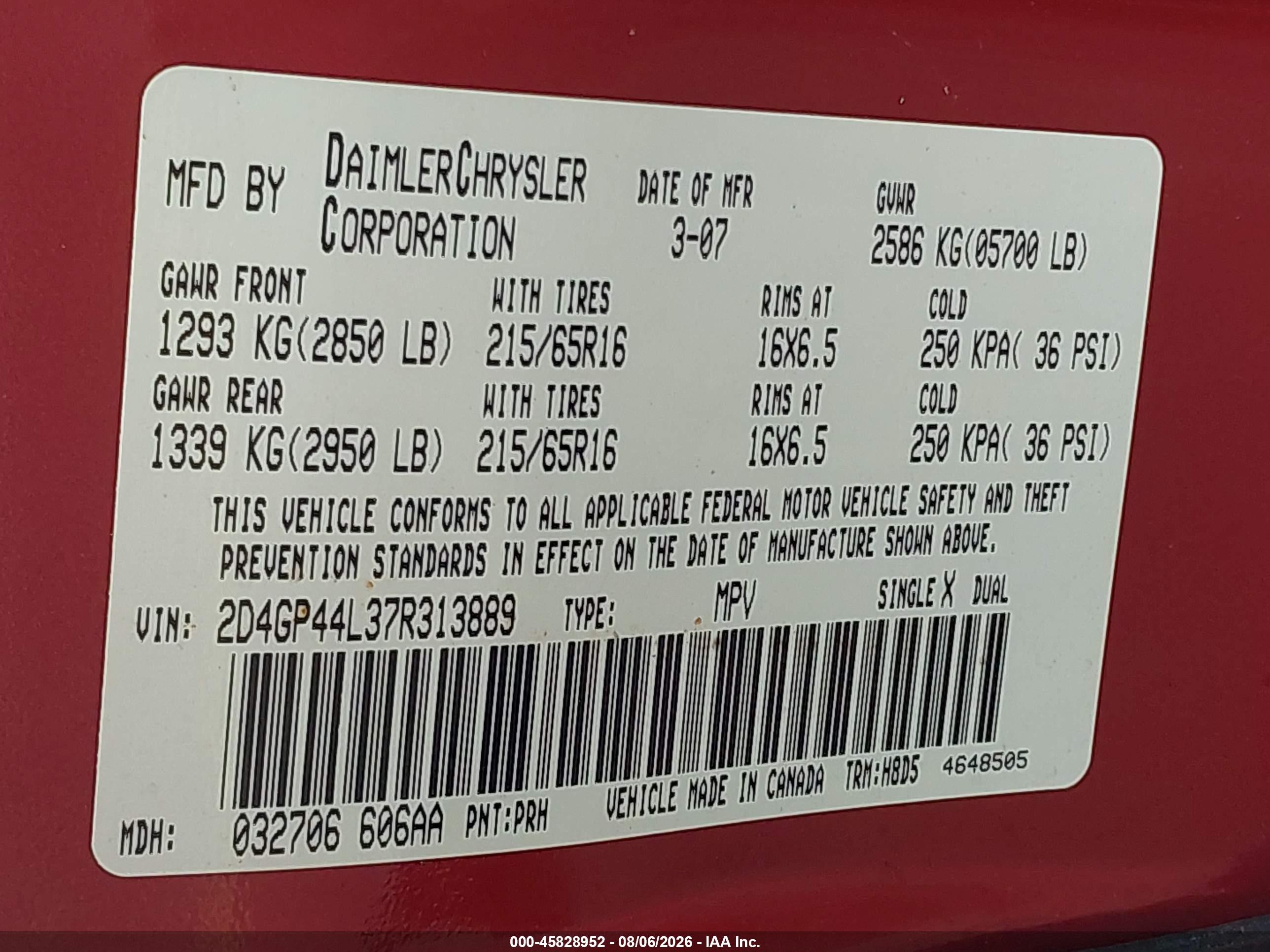 2007 Dodge Grand Caravan Sxt Red vin: 2D4GP44L37R313889