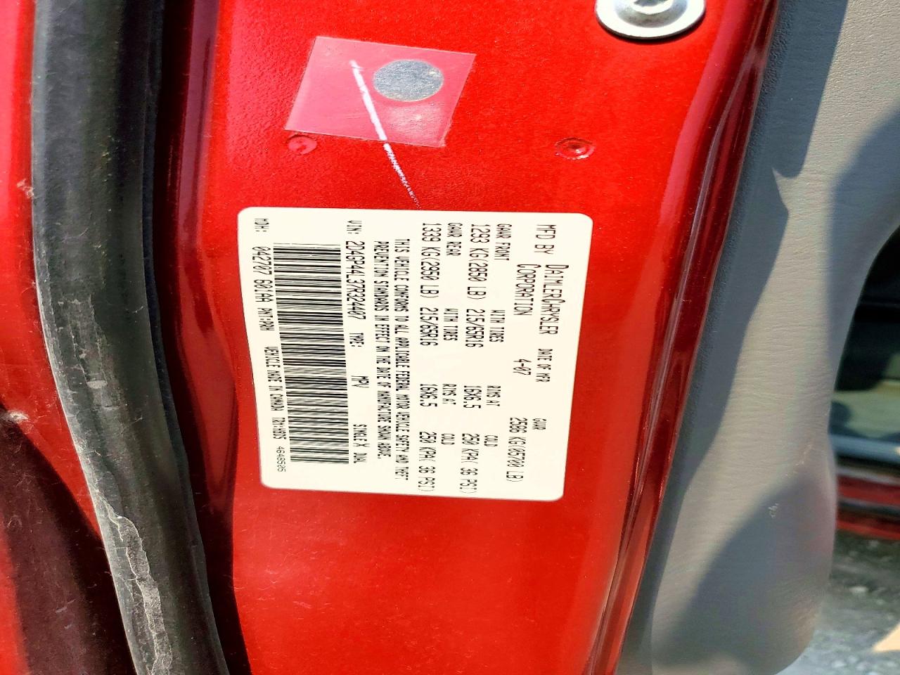 2007 Dodge Grand Caravan Sxt Red vin: 2D4GP44L37R324407