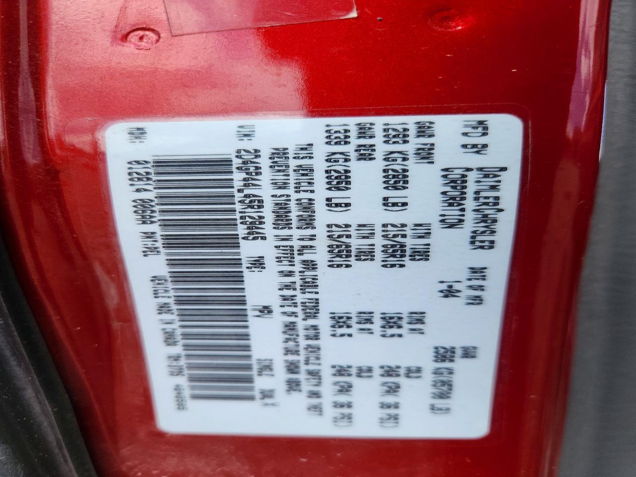 2005 Dodge Grand Caravan Sxt Red vin: 2D4GP44L45R129445